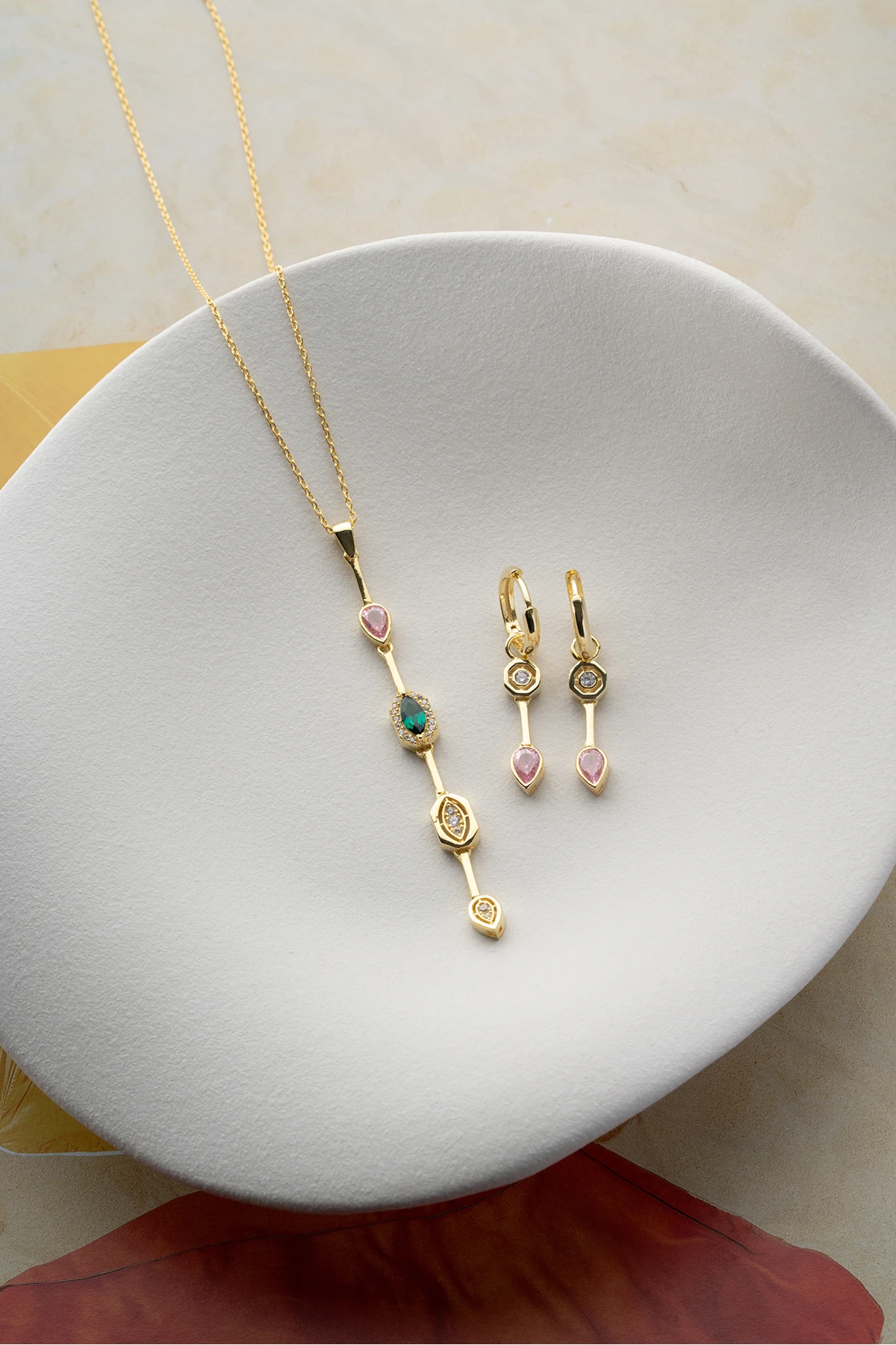 Zirkon Taşlı Kolye Küpe Set