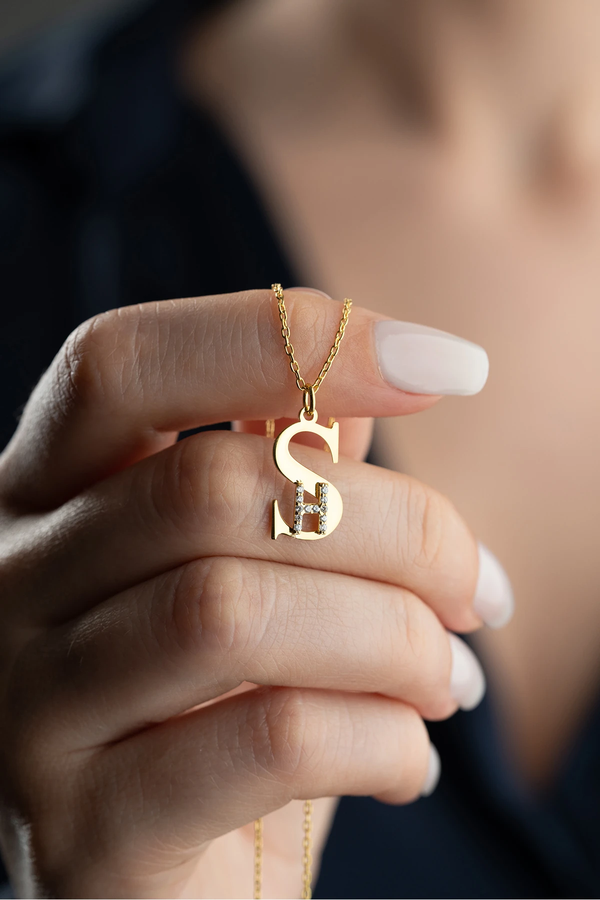 Taşlı Çift Harf Kolye