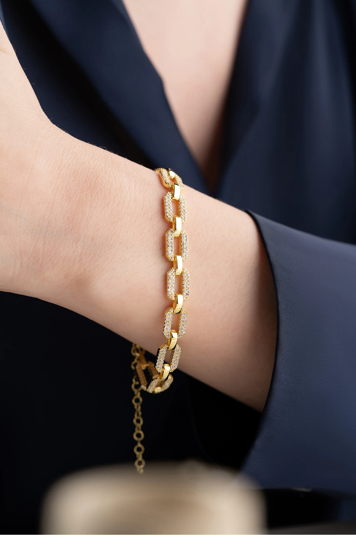 Dikdörtgen Bağlantılı Zincir Gümüş Bileklik