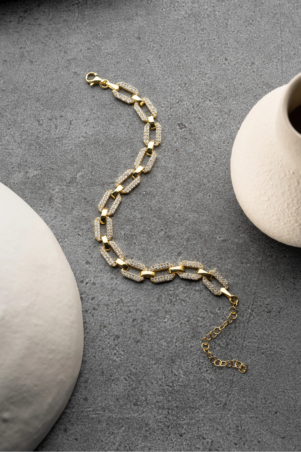 Dikdörtgen Bağlantılı Zincir Gümüş Bileklik