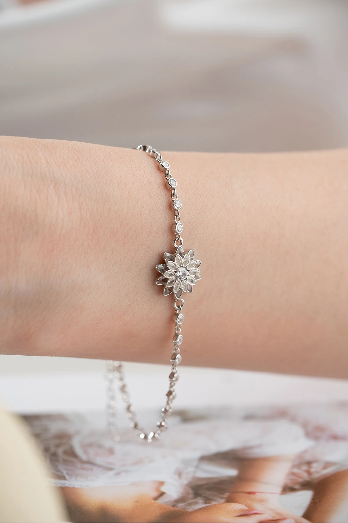 Lotus Çiçeği Gümüş Bileklik