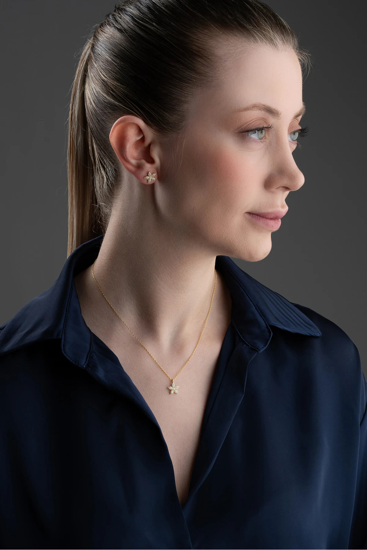 Çiçekli Gümüş Kolye Küpe Seti