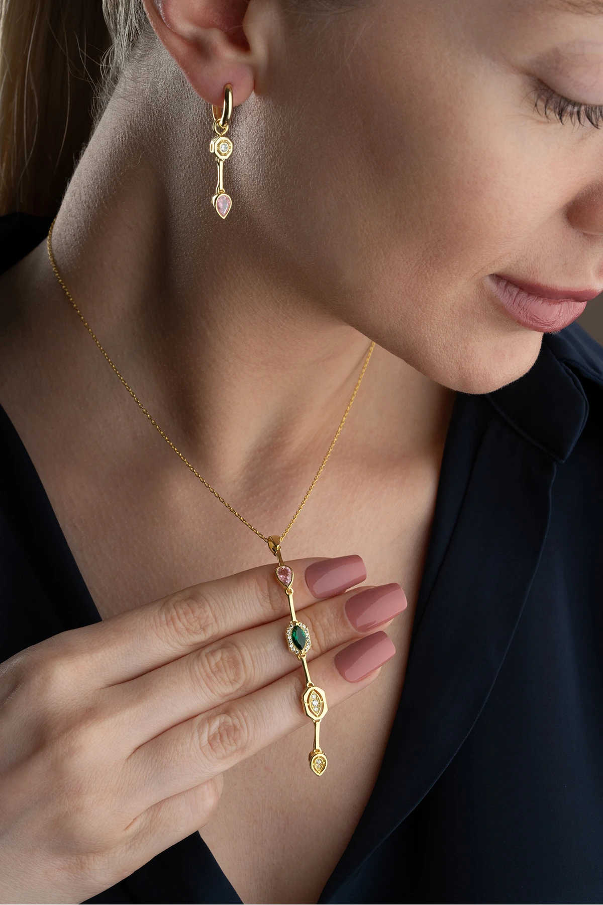 Zirkon Taşlı Kolye Küpe Set