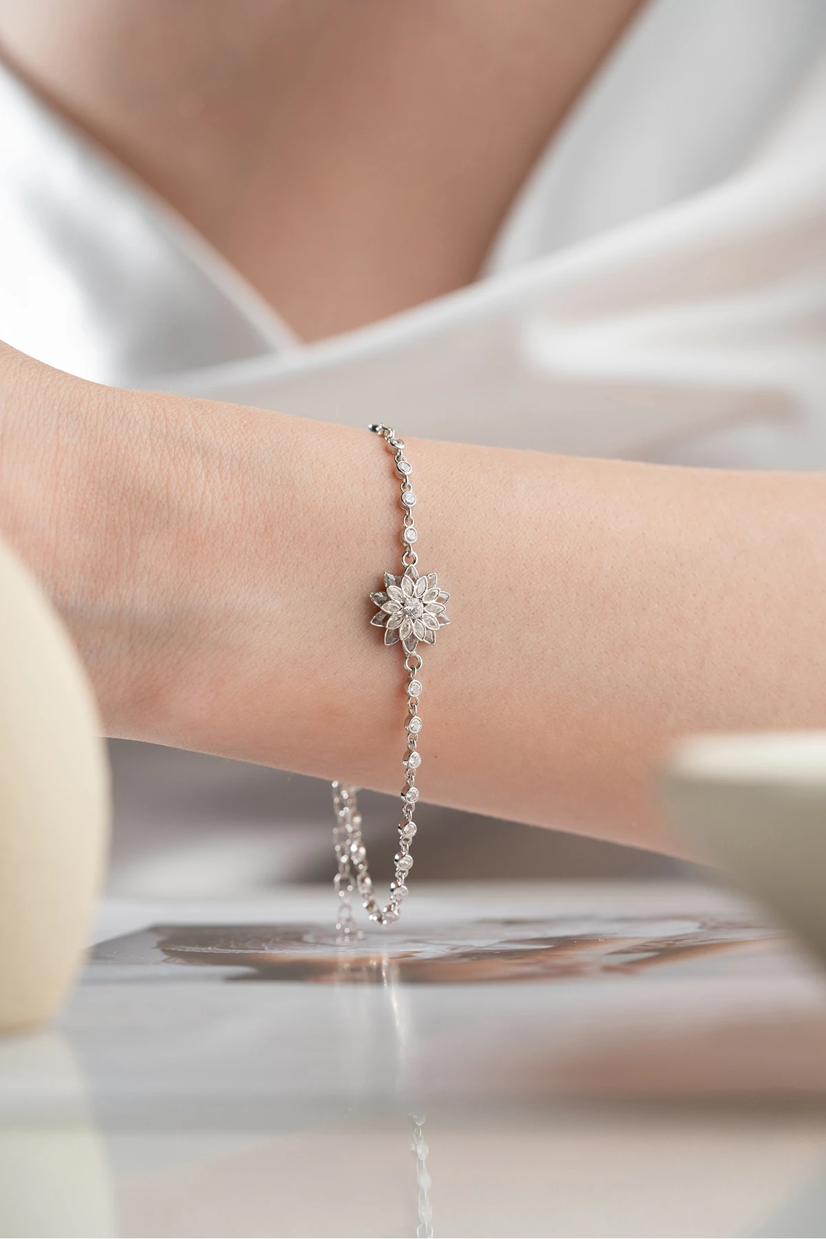 Lotus Çiçeği Gümüş Bileklik