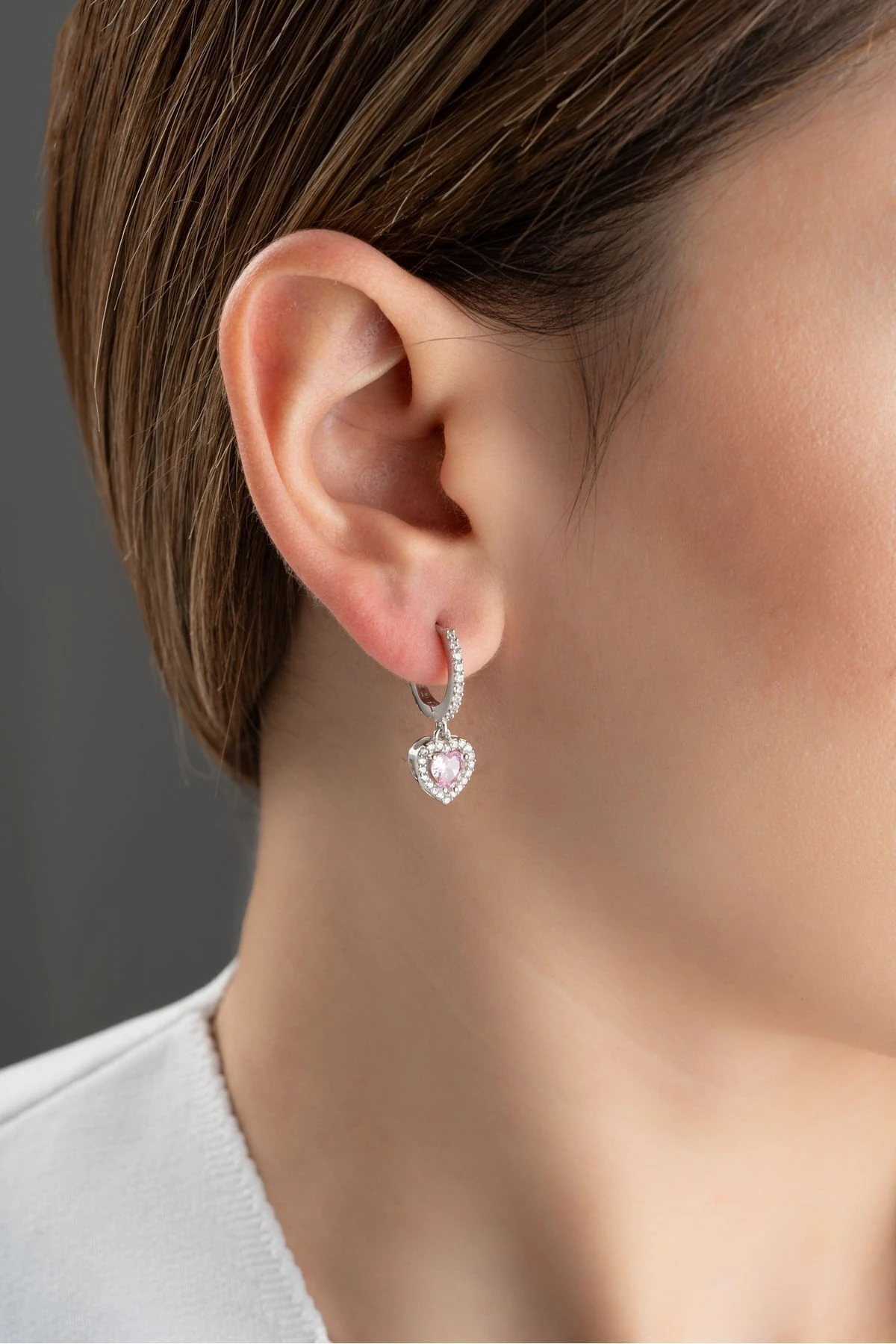 Kalp Sallantılı Gümüş Halka Küpe