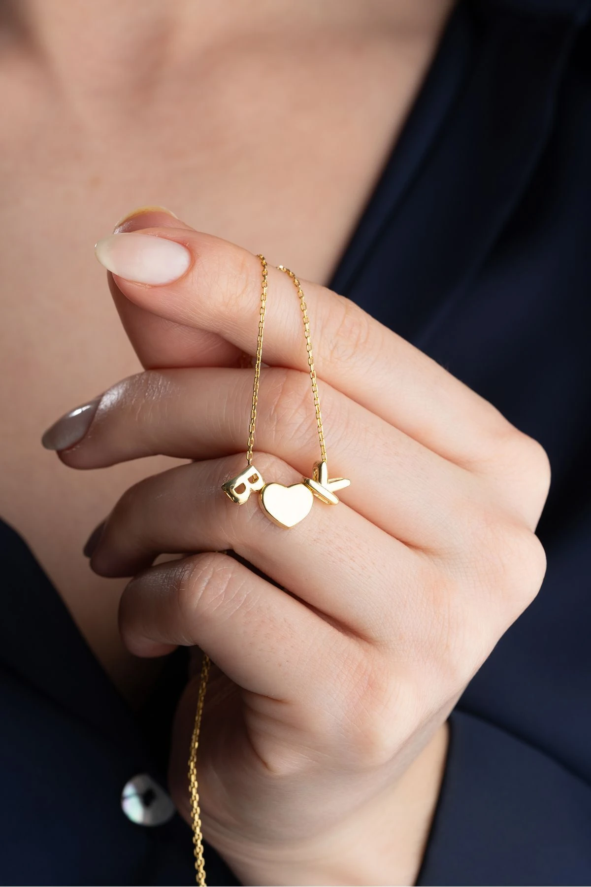 Kalp ve Çift Harfli Gümüş Kolye