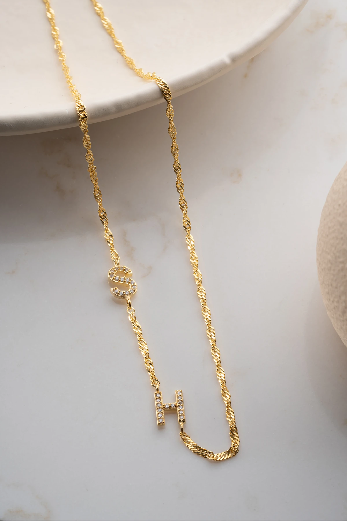 Çift Harfli Burgu Zincir Gümüş Kolye