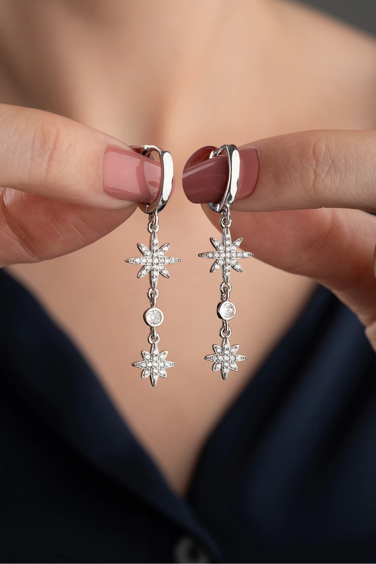 Kutup Yıldızı Gümüş Küpe