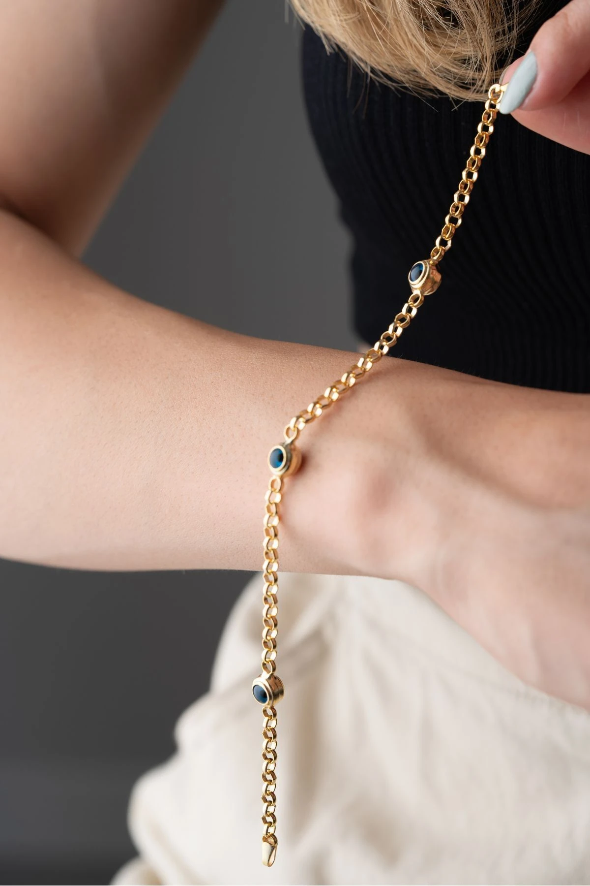 Nazar Boncuklu Zincir Gümüş Bileklik