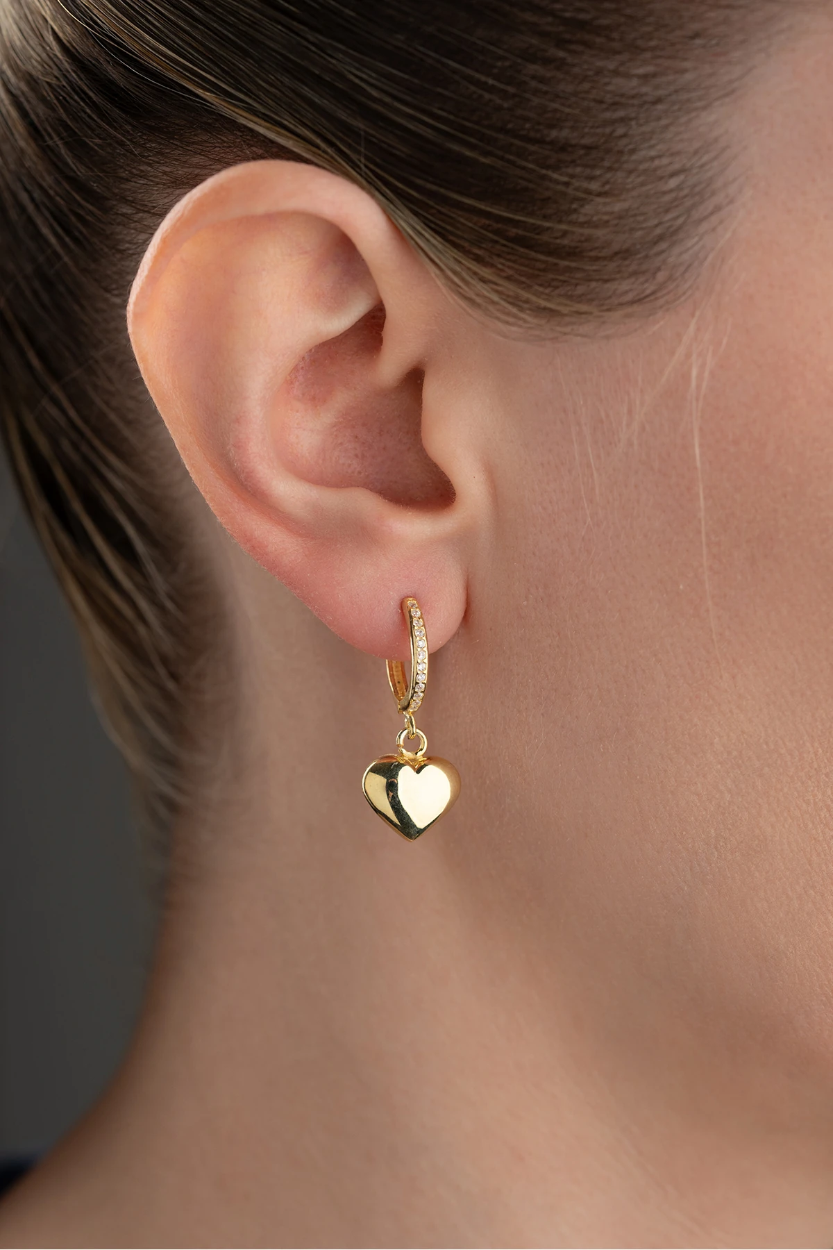 Taşlı Kalp Gümüş Küpe