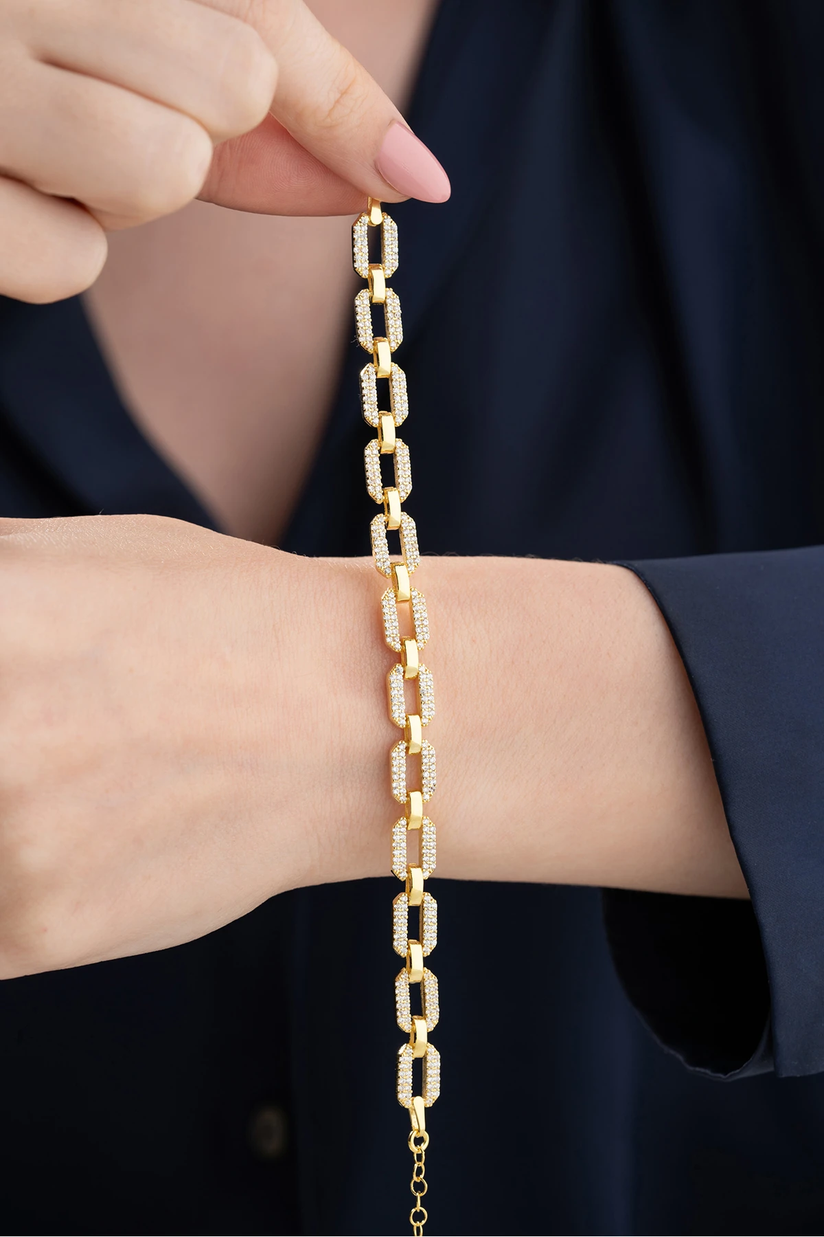 Dikdörtgen Bağlantılı Zincir Gümüş Bileklik