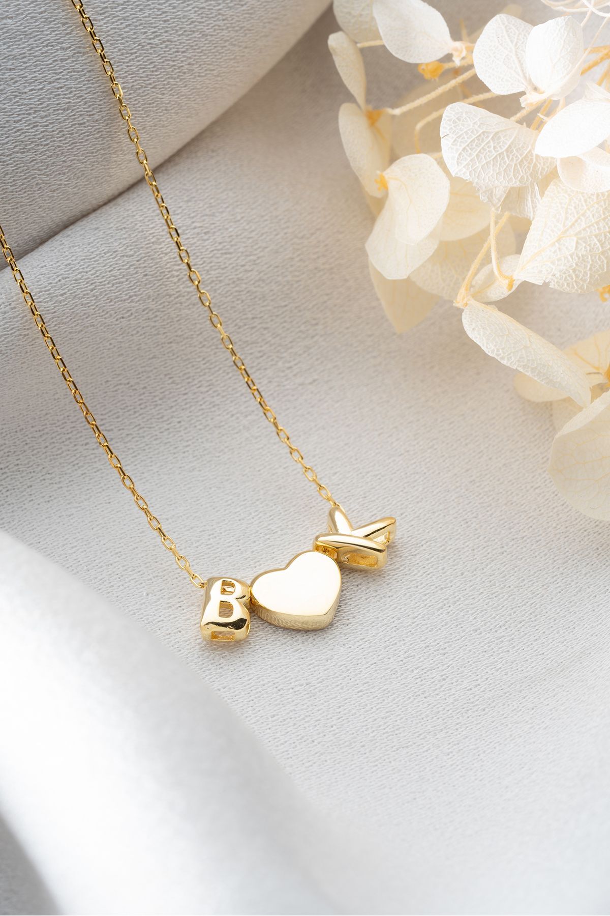 Kalp ve Çift Harfli Gümüş Kolye