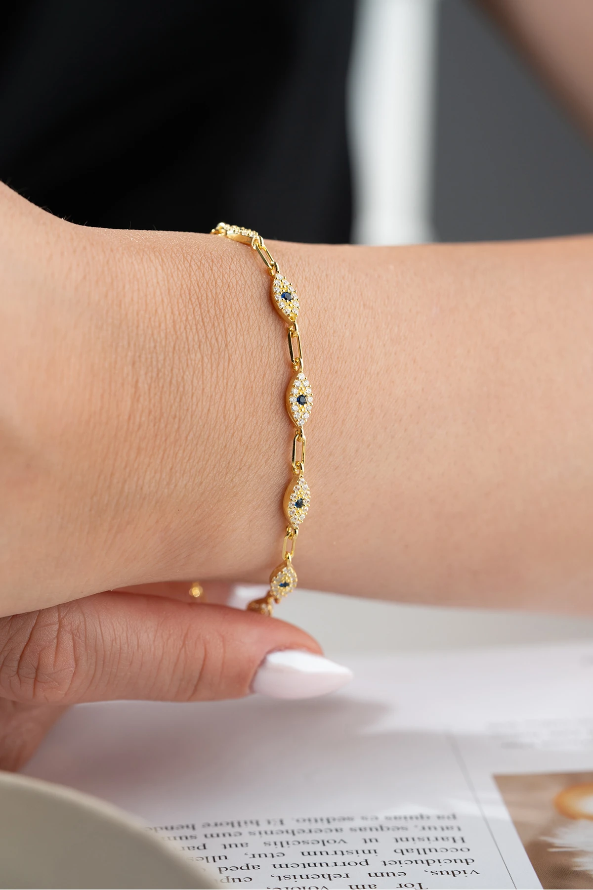 Nazar Boncuklu Zincir Gümüş Bileklik