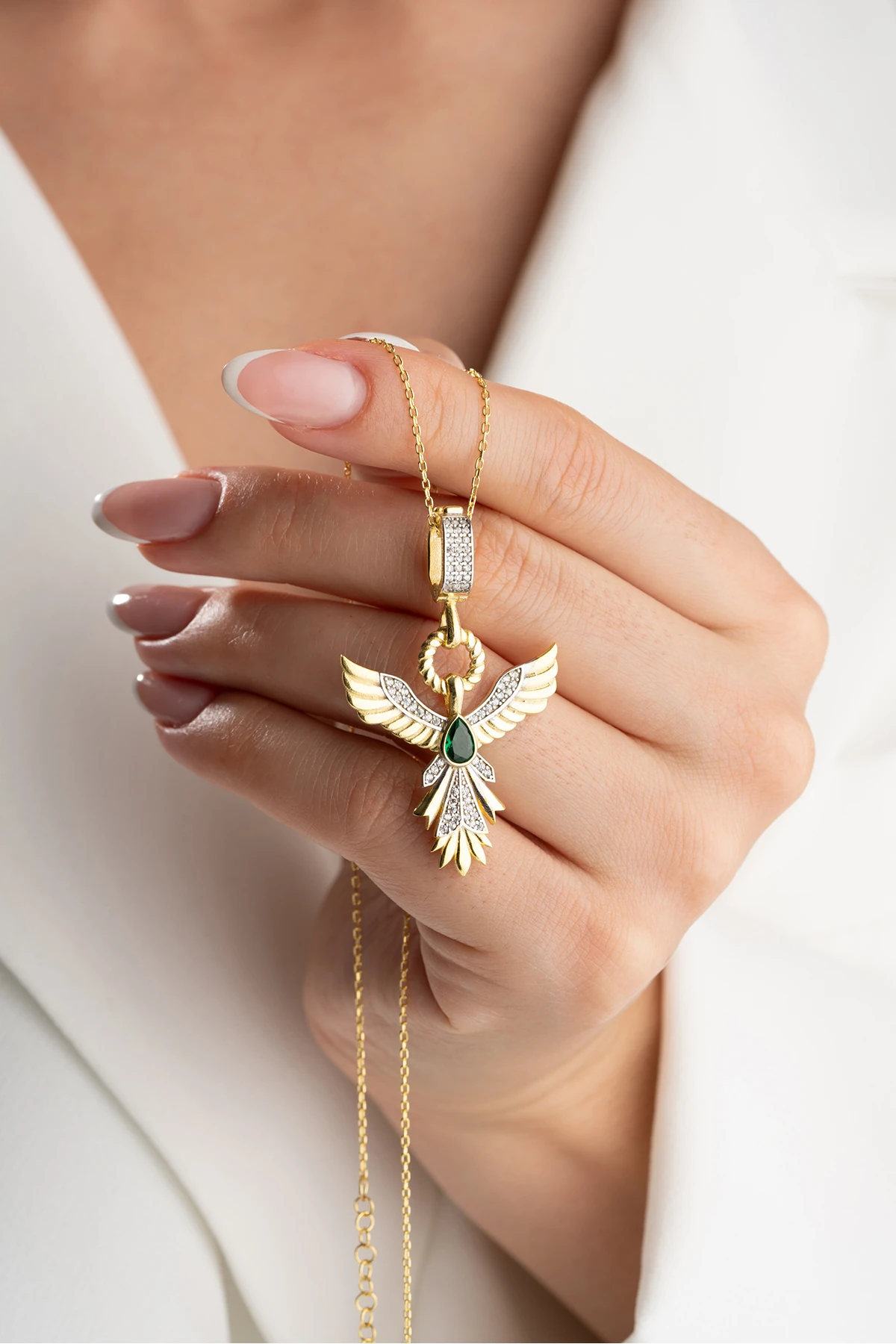 14 Ayar Altın Kaplama Zümrüdüanka Gümüş Kolye