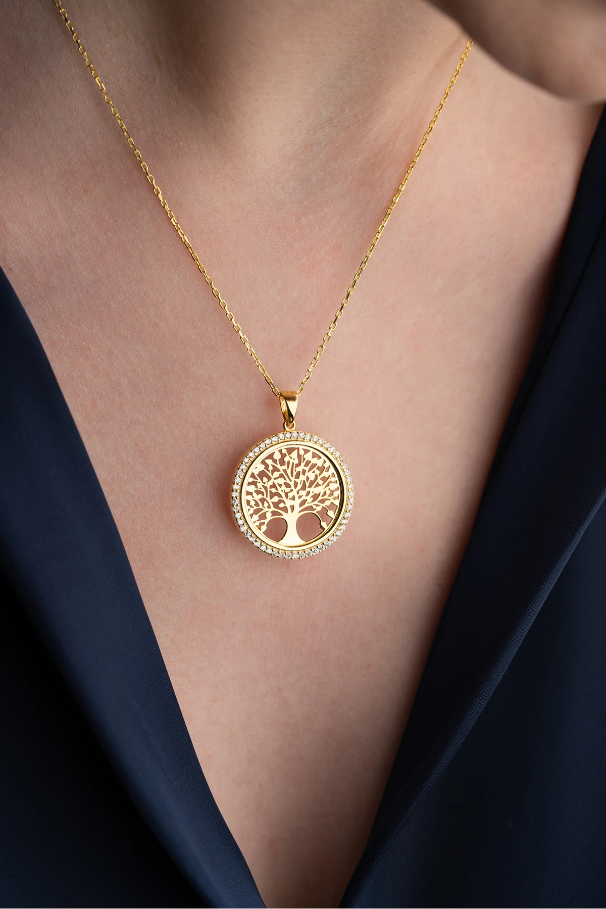 14 Ayar Altın Kaplama Hayat Ağacı Gümüş Kolye