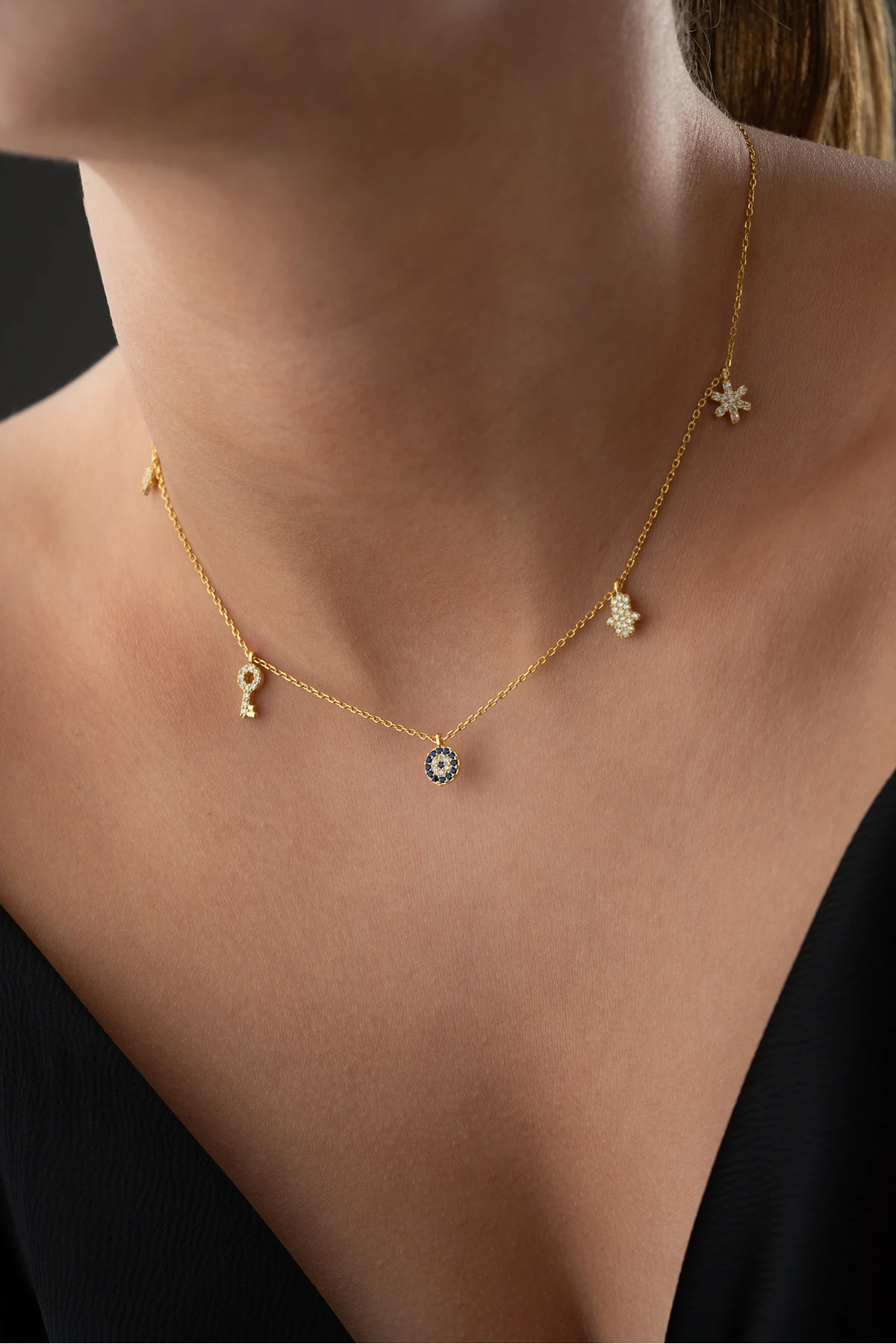 14 Ayar Altın Kaplama Gümüş Şans Kolyesi