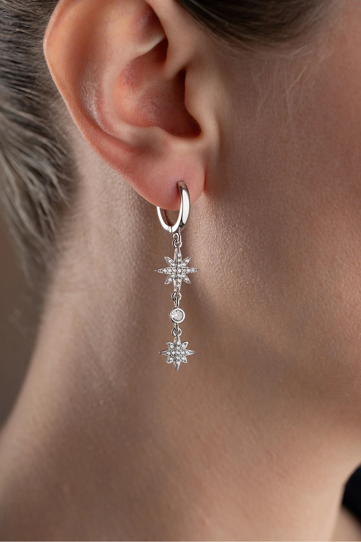 Kutup Yıldızı Gümüş Küpe