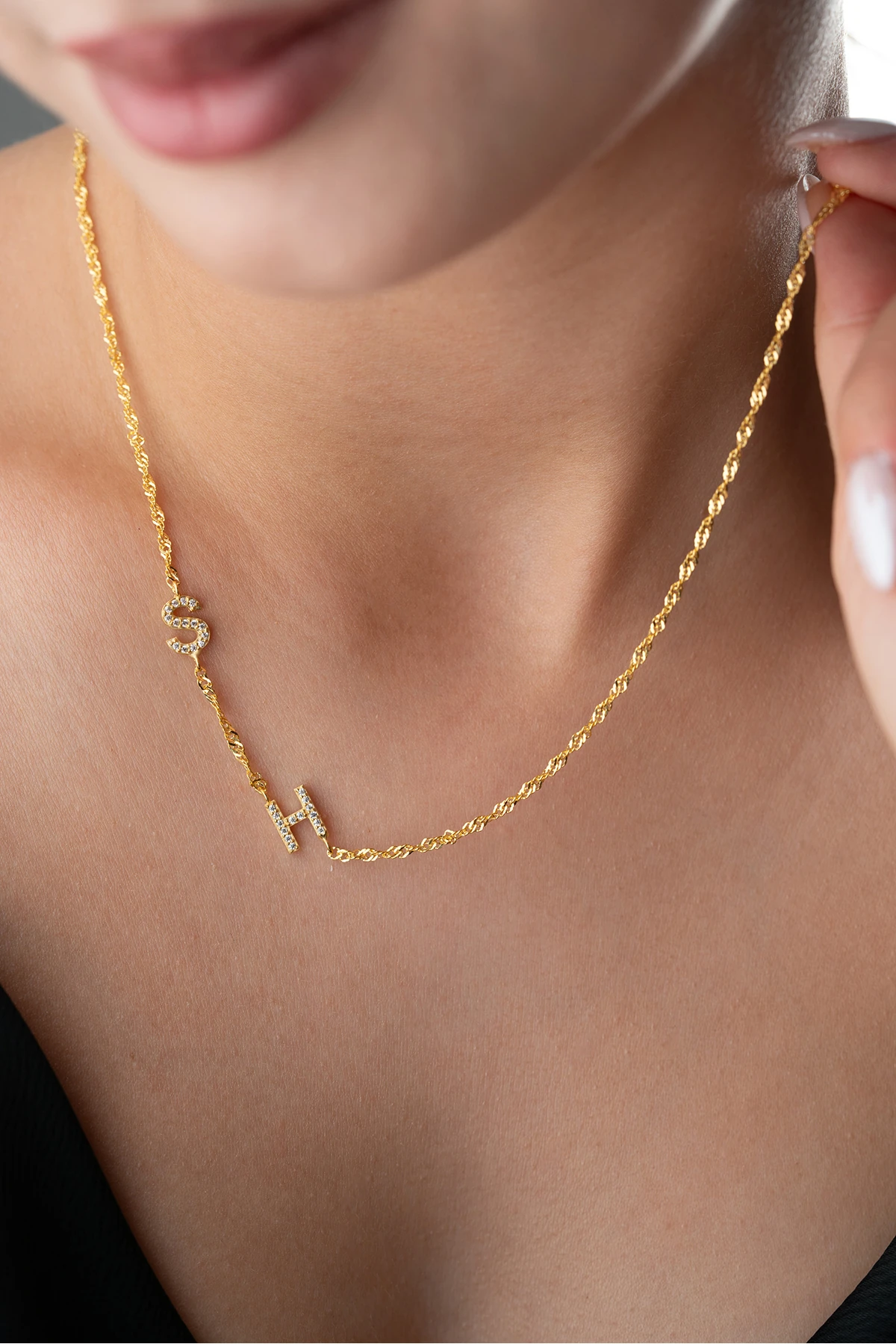 Çift Harfli Burgu Zincir Gümüş Kolye