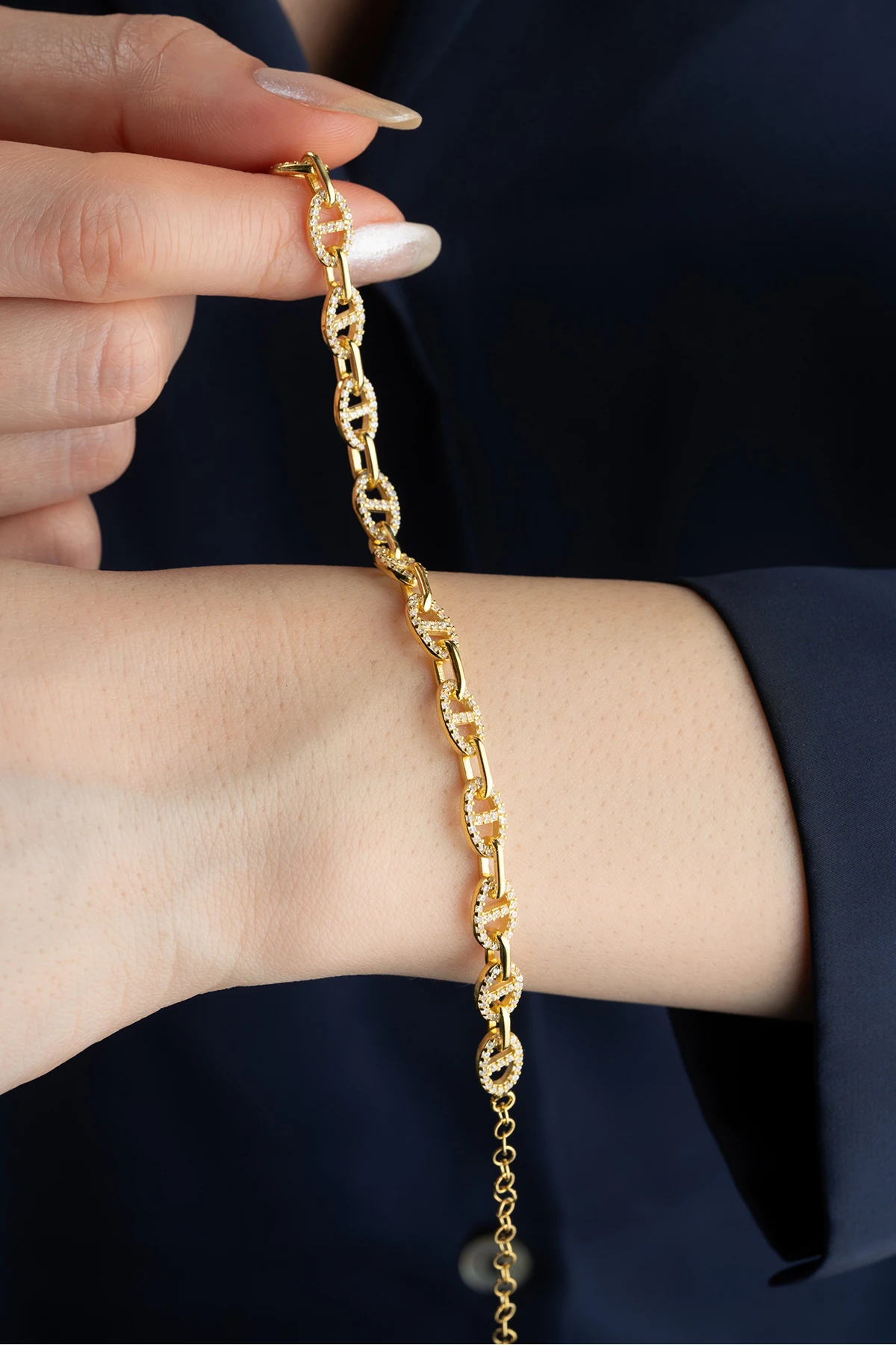 Taşlı Bağlantılı Zincir Bileklik