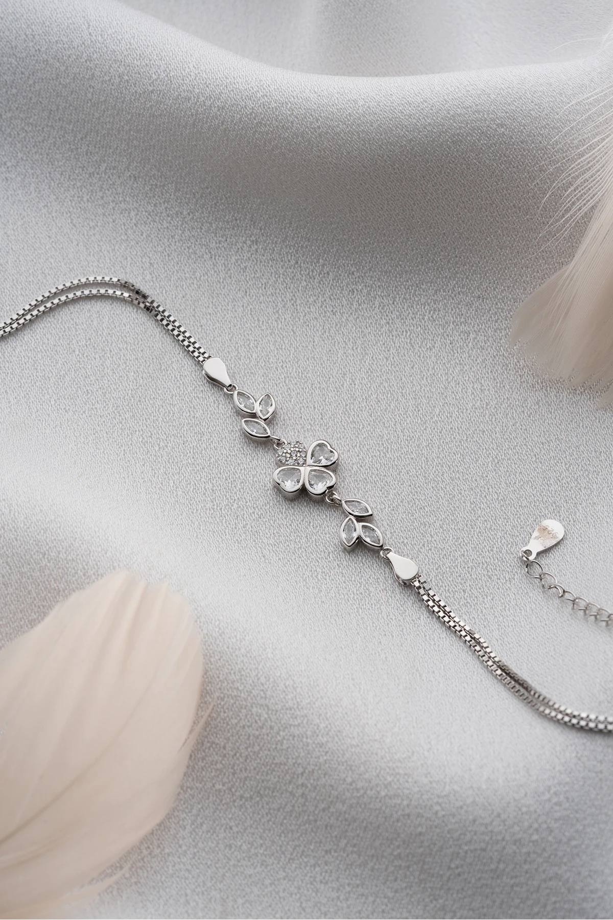 Yaprak Yonca Gümüş Bileklik