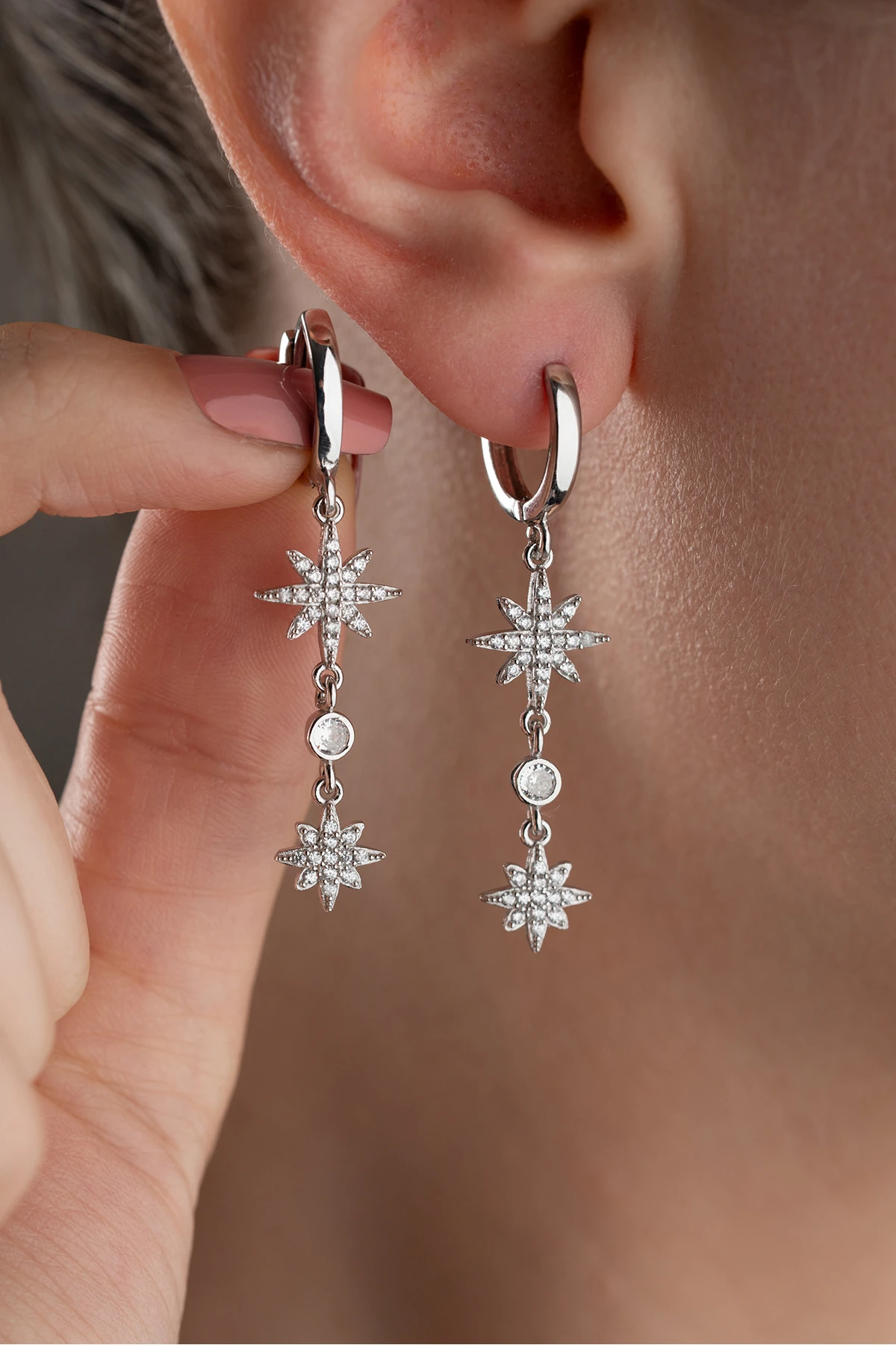 Kutup Yıldızı Gümüş Küpe