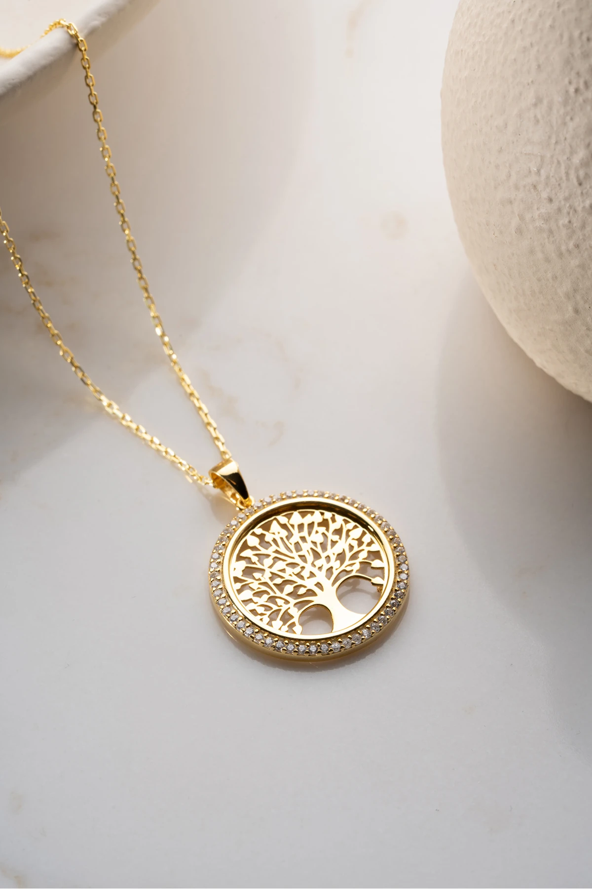 14 Ayar Altın Kaplama Hayat Ağacı Gümüş Kolye