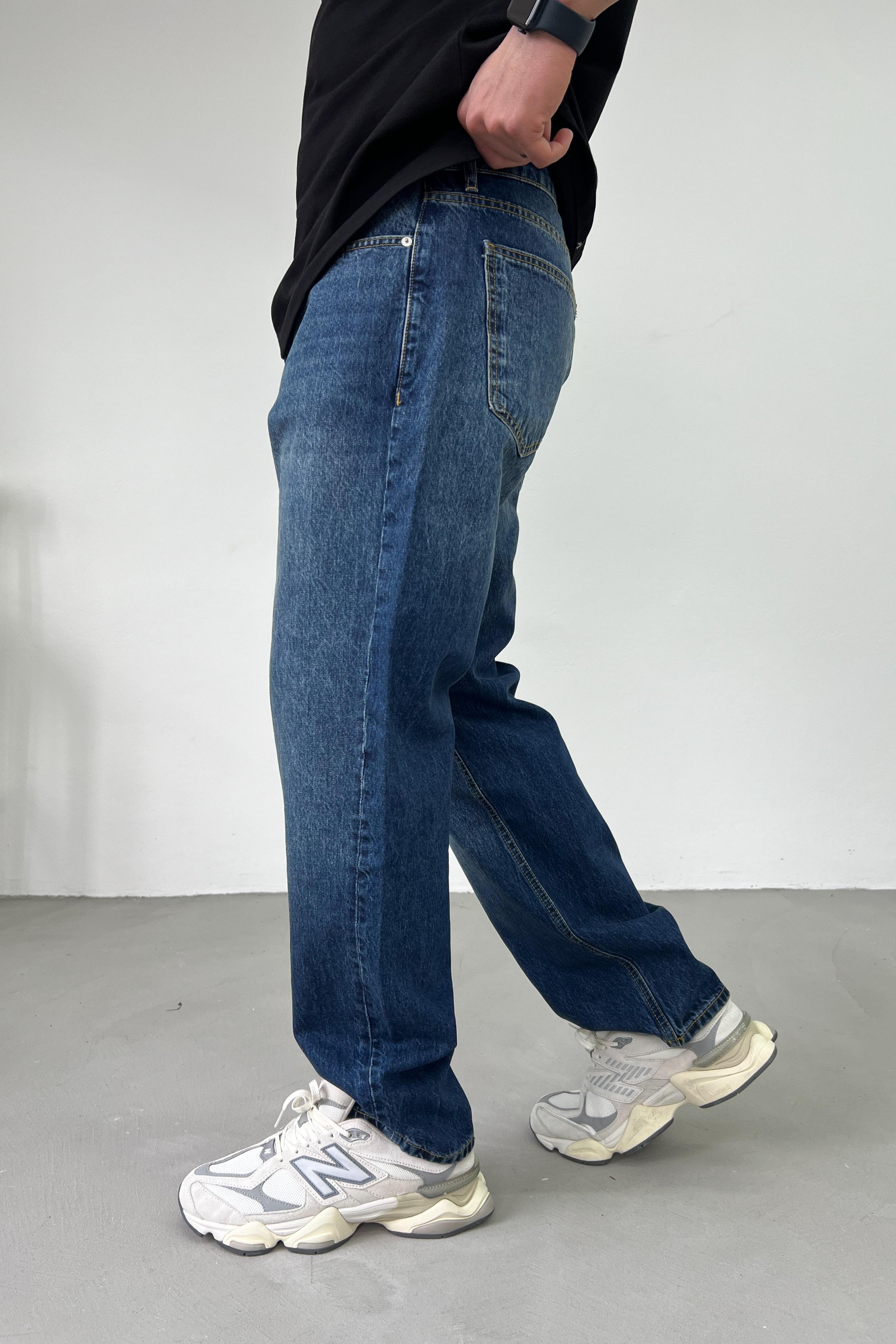 Taşlamalı Koyu Mavi Baggy Pantolon 16571-4