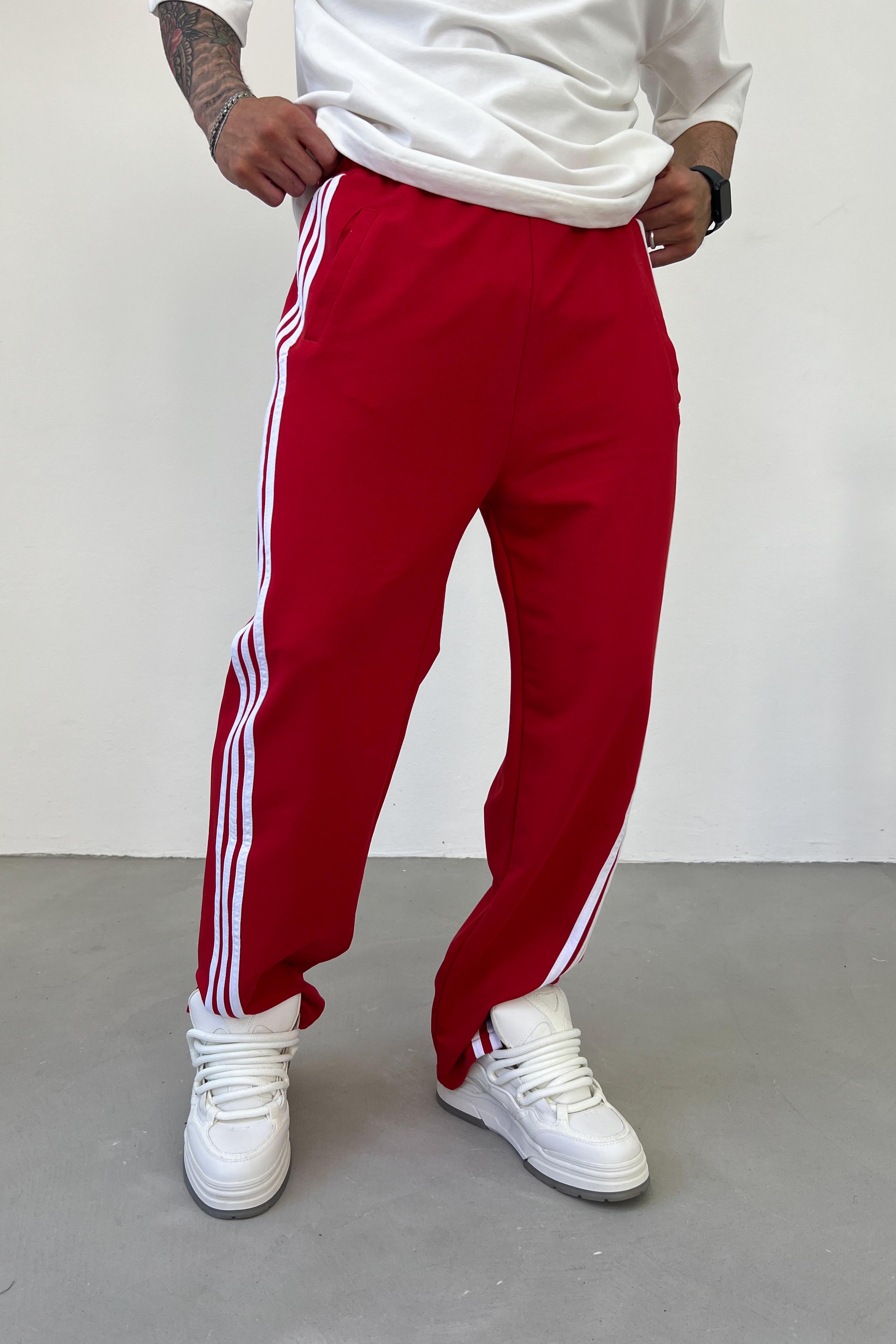 Çapraz Şerit Detaylı Baggy Eşofman 2095 - Kırmızı