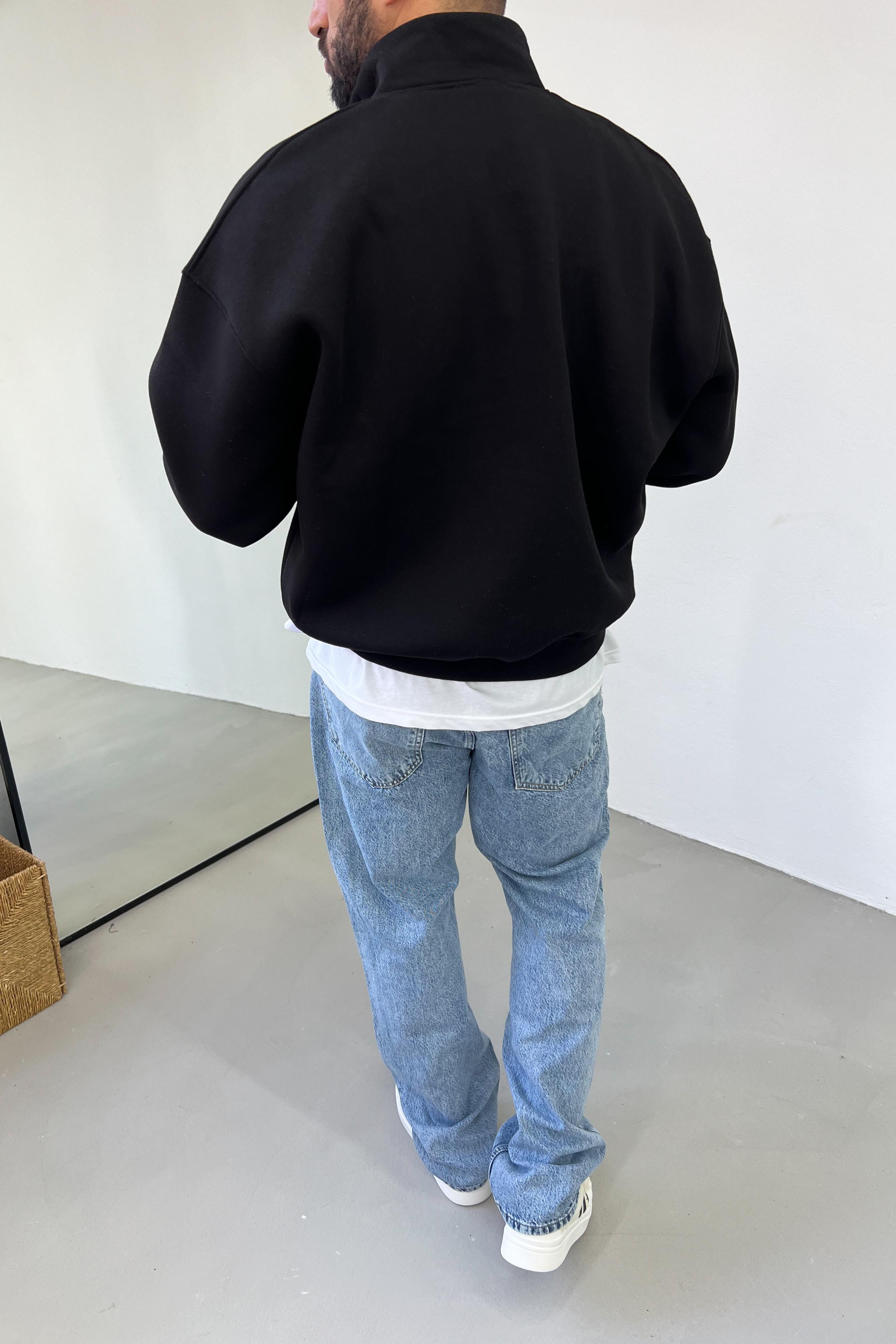 Yakası Fermuarlı Good Vibes Siyah Oversize Sweatshirt 244