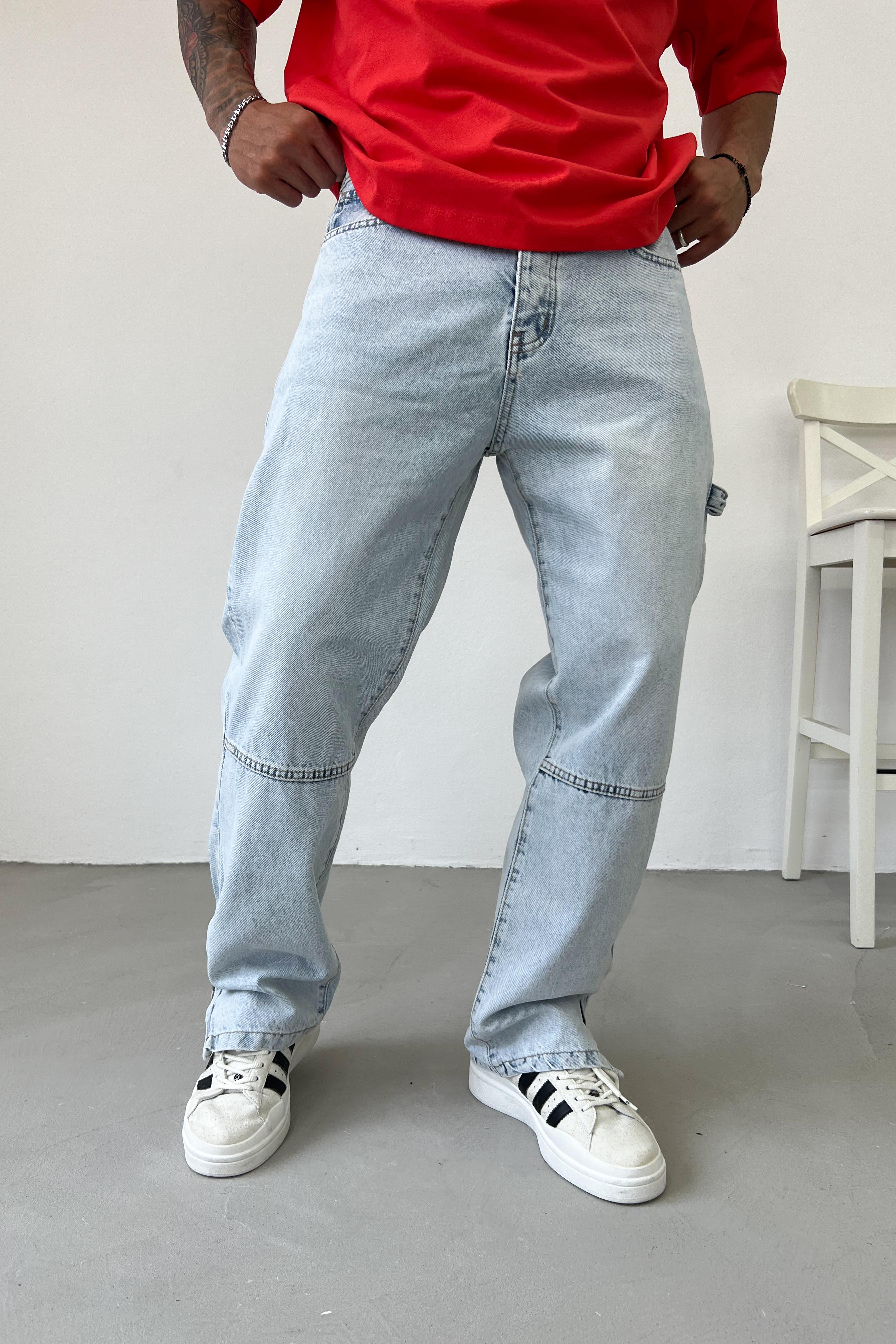 Paçası Fermuarlı Buz Mavi Baggy Pantolon 2884-2