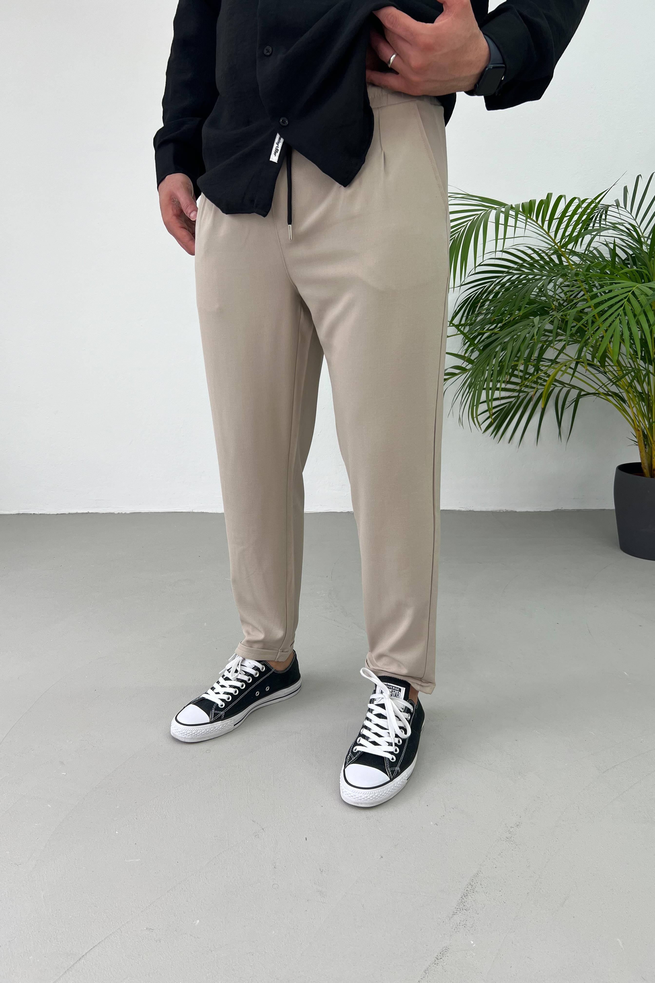 Pileli Duble Paça Bej Jogger Pantolon 0099