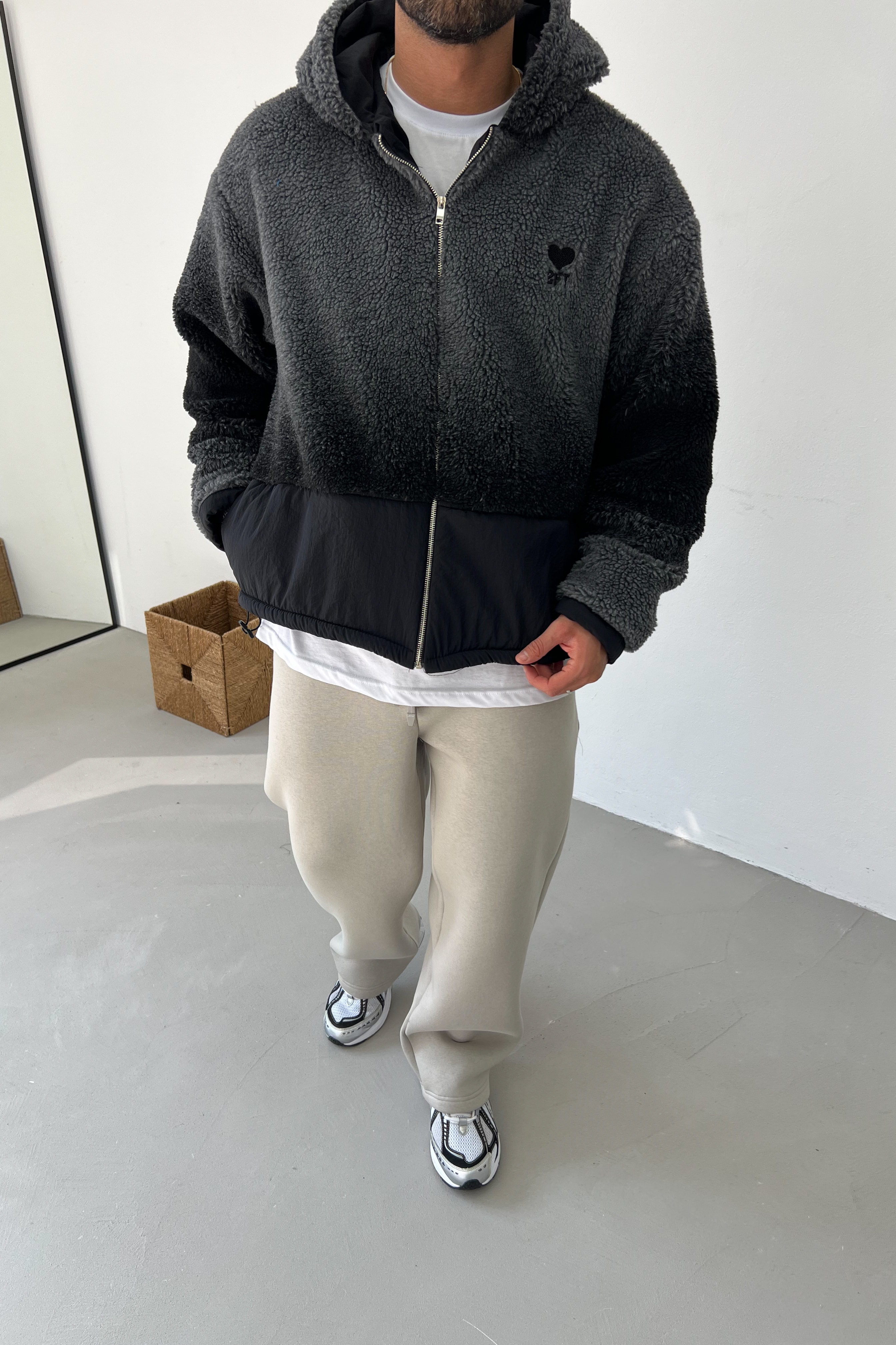 Degrade Garnili Oversize Peluş Ceket 7064 - Siyah - Gri