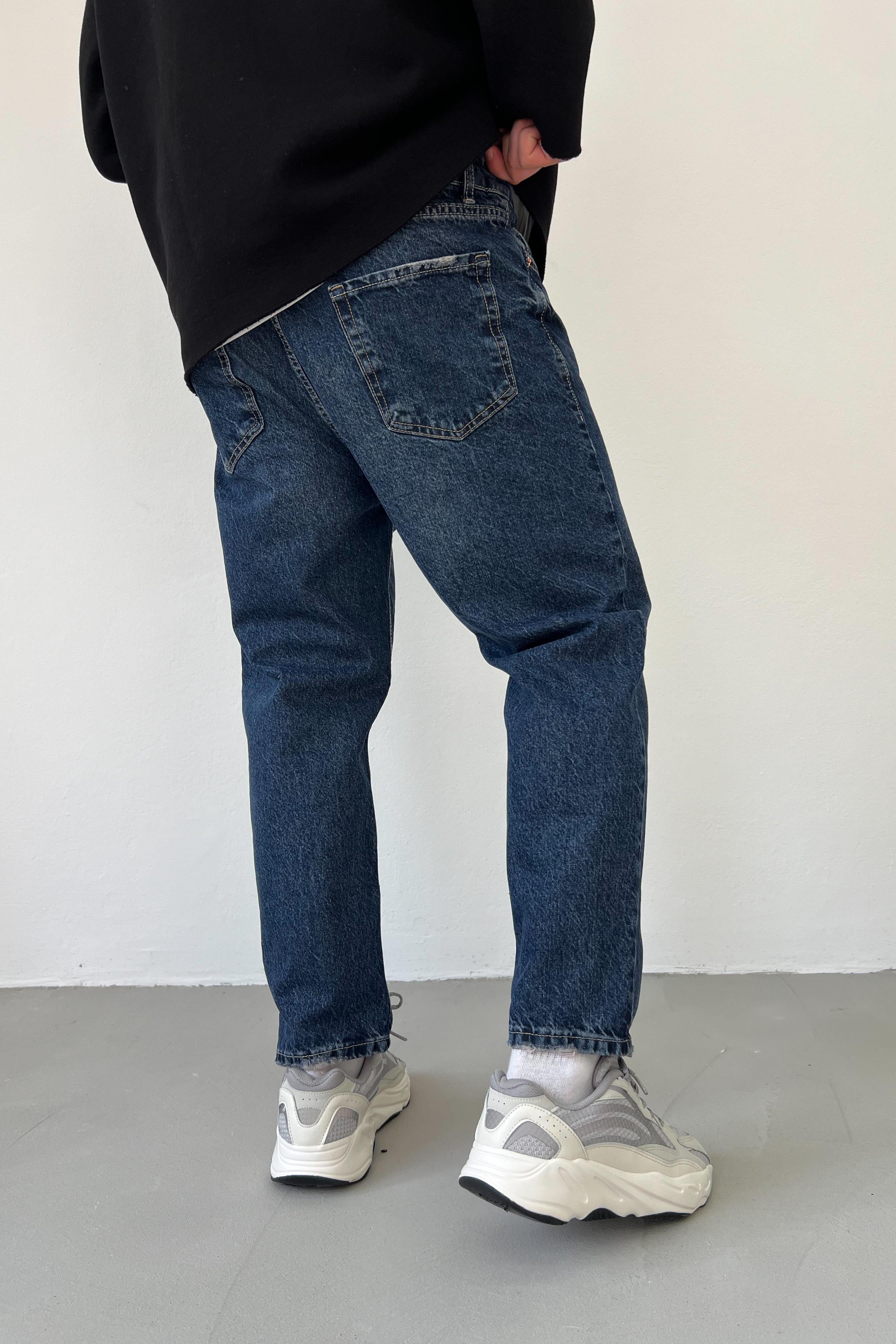 Taşlamalı Koyu Lacivert Boyfriend Pantolon 2797-1
