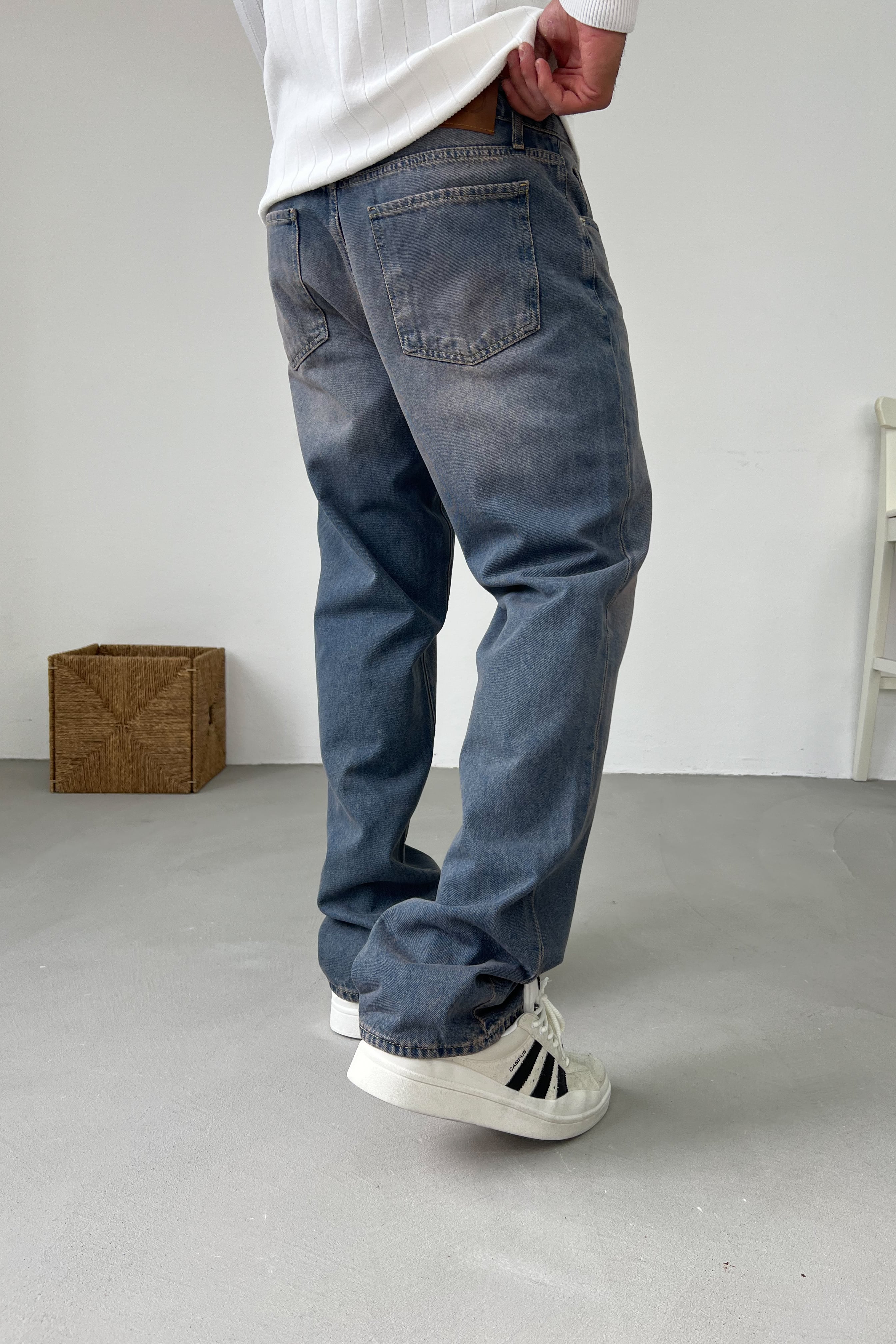 Eskitme Mavi Baggy Pantolon 16902-1