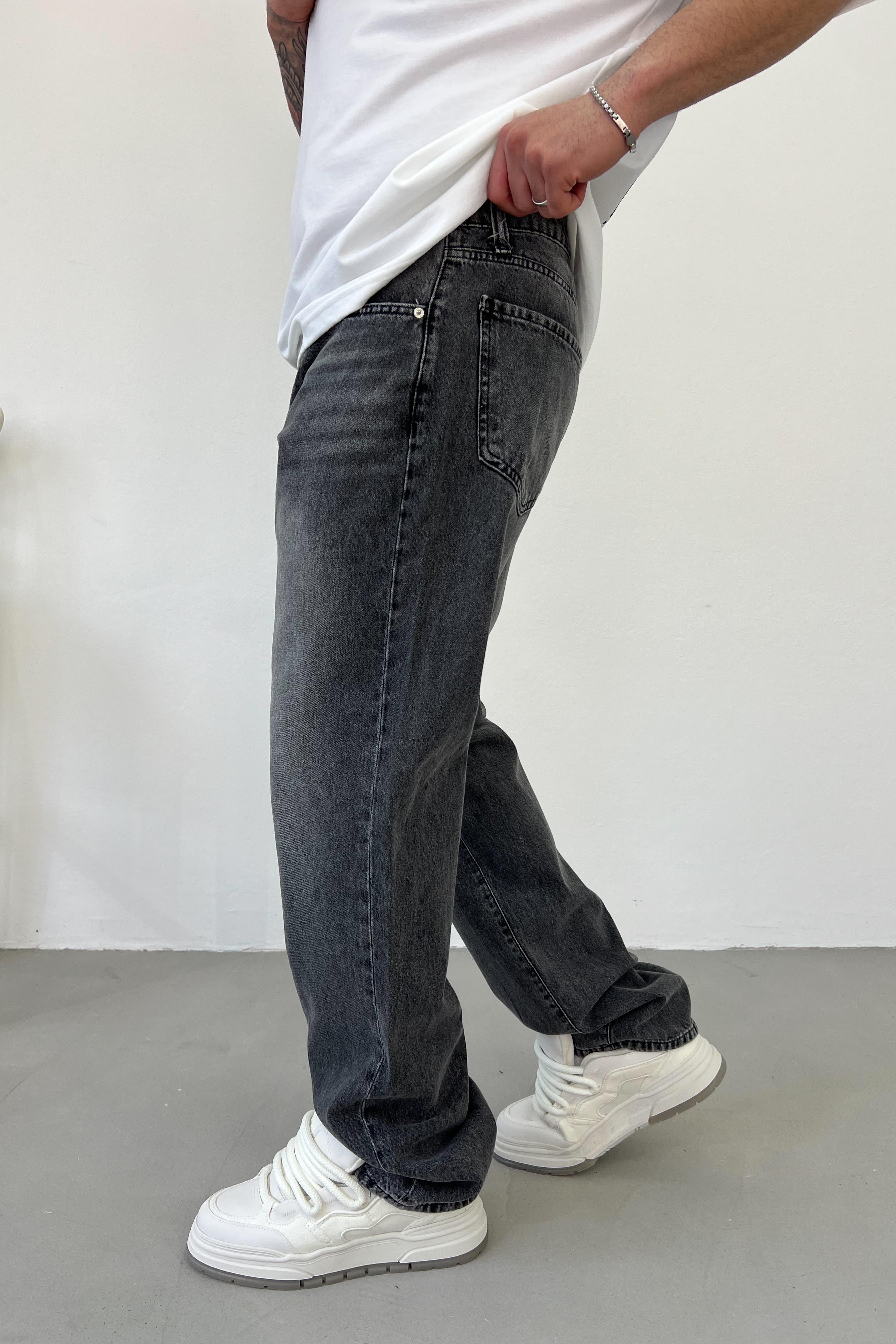 Taşlamalı Füme Baggy Pantolon 16599-2