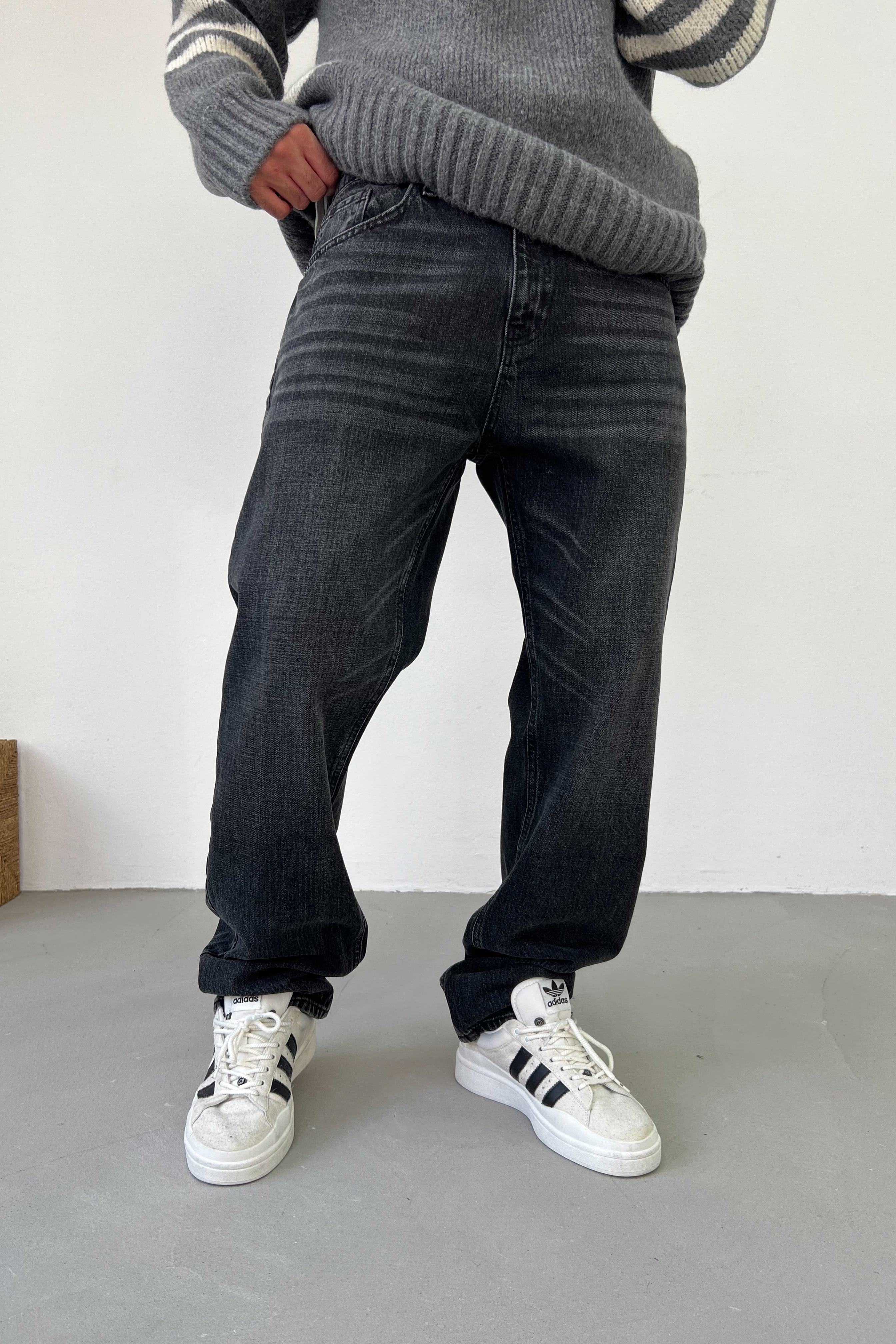 Taşlamalı Antrasit Baggy Pantolon 16917-3