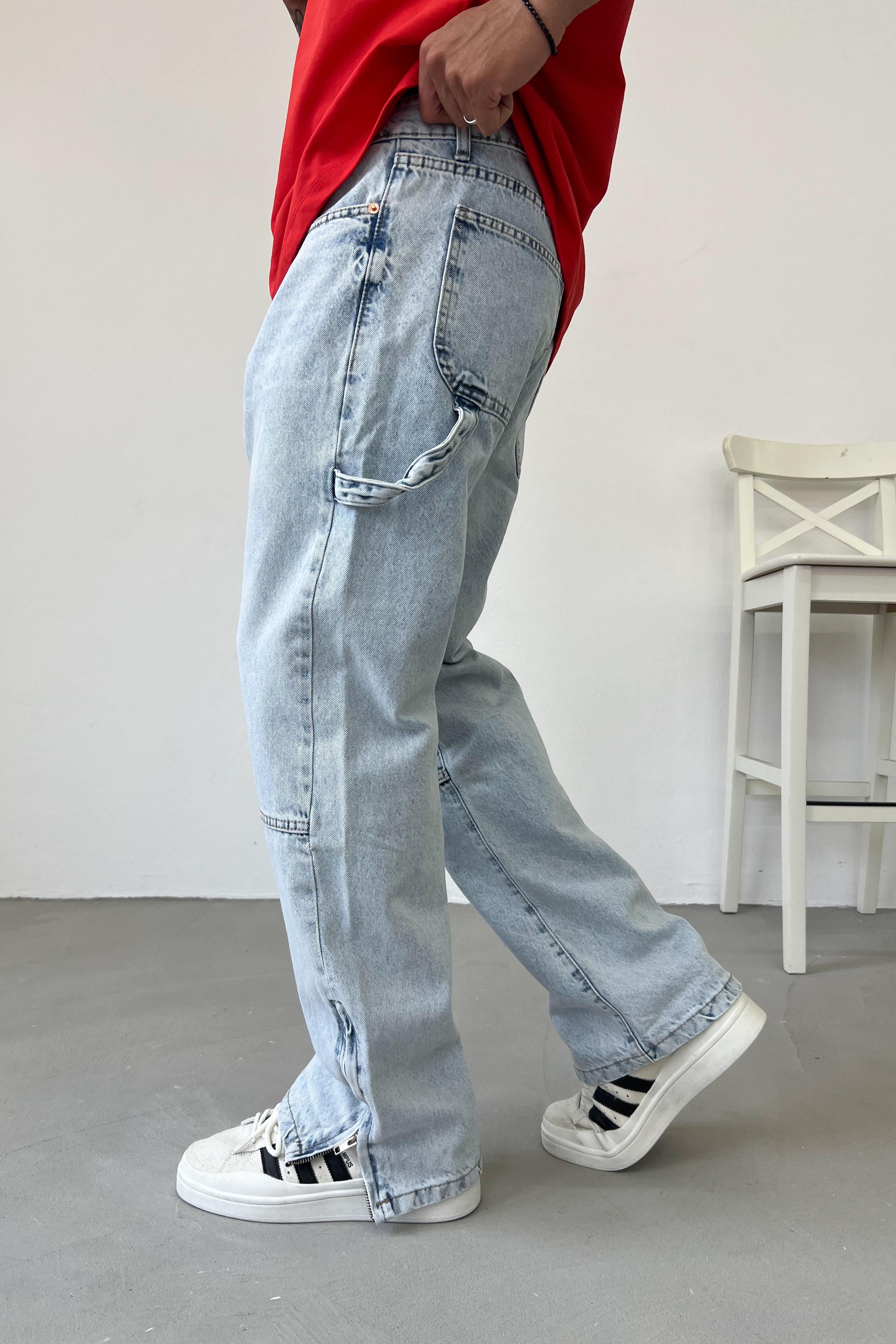 Paçası Fermuarlı Buz Mavi Baggy Pantolon 2884-2