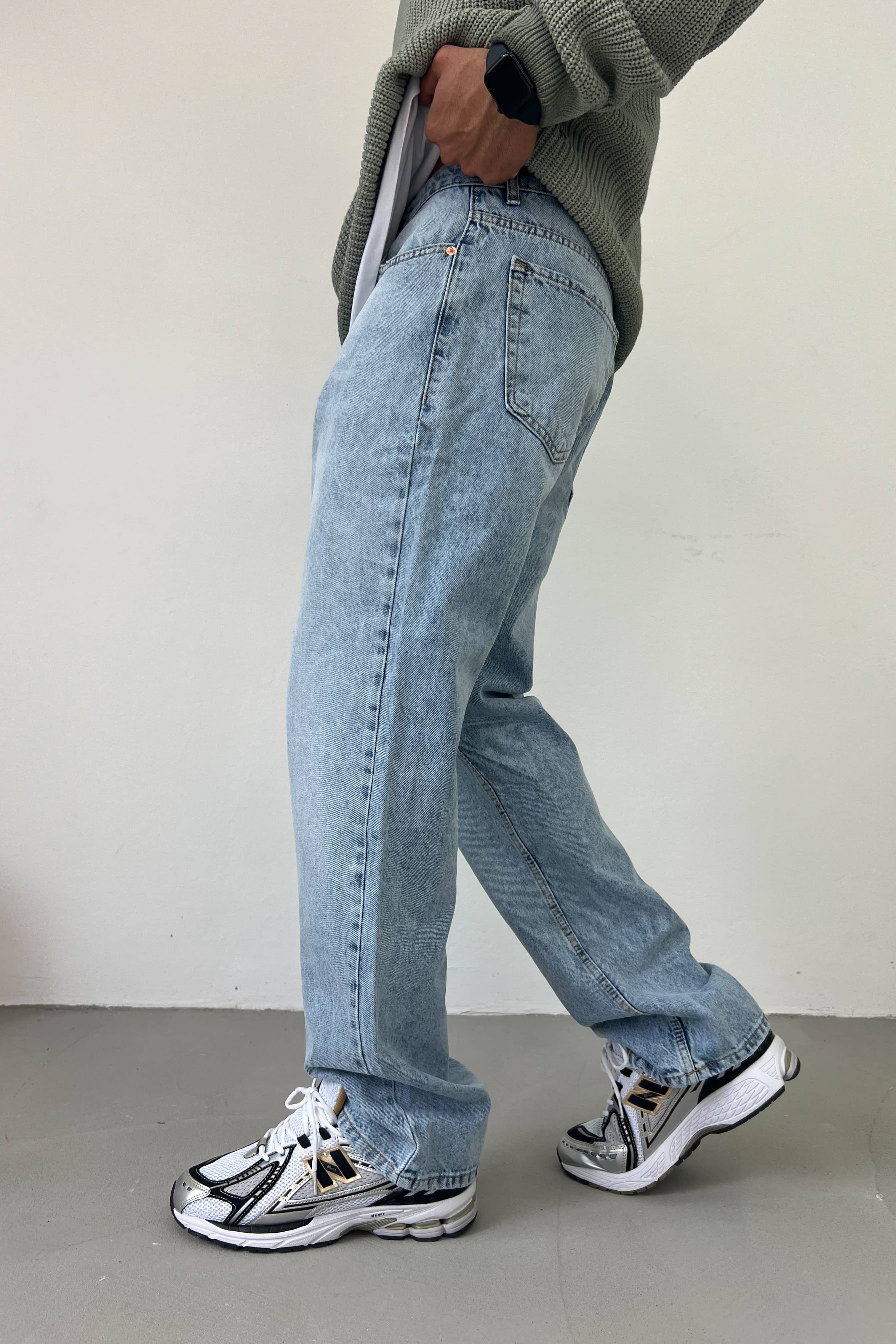 Taşlamalı Buz Mavi Baggy Pantolon 7358