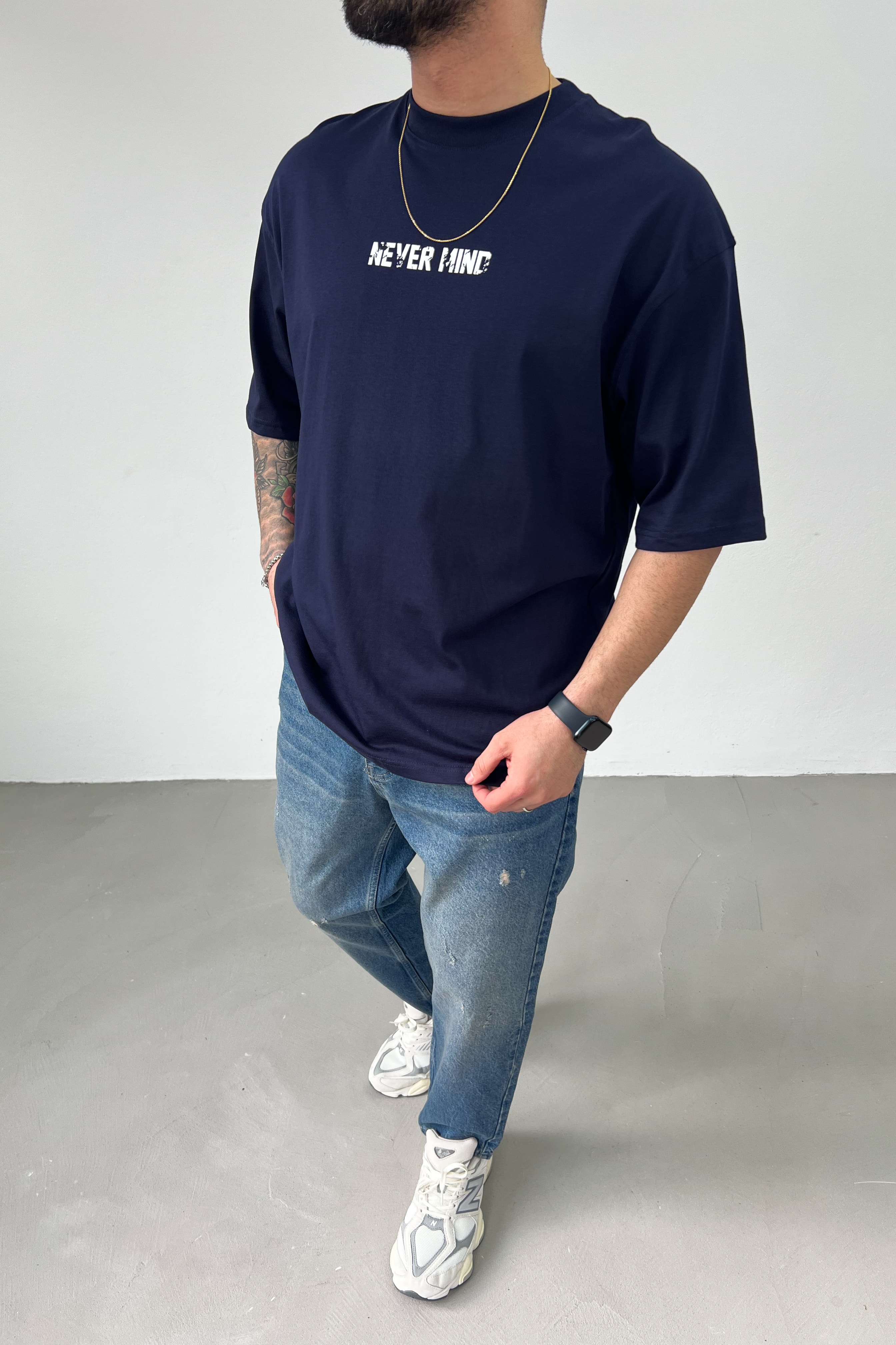 Never Mind Baskılı Oversize Tshirt 2511
