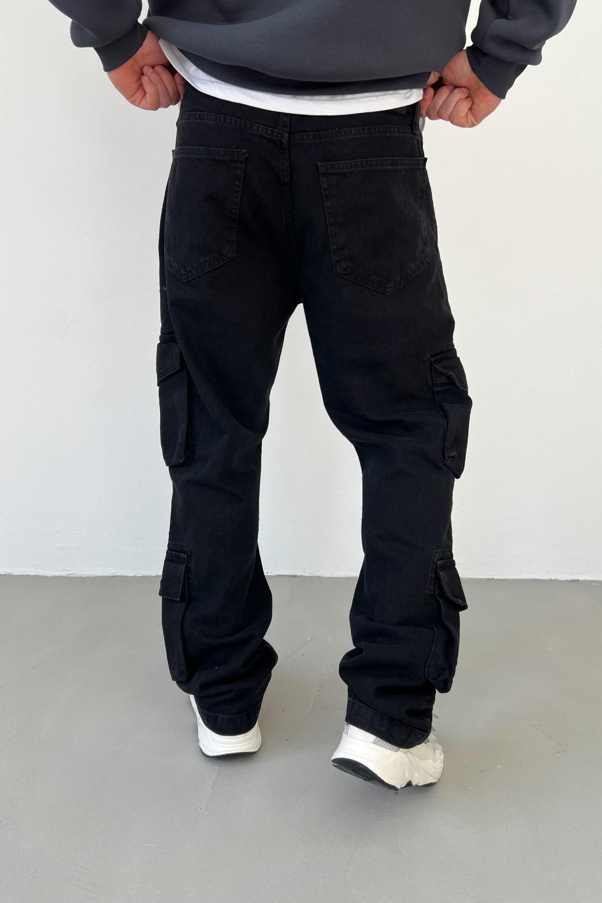 Özel Tasarım Siyah Kargo Baggy Pantolon 16473-STD
