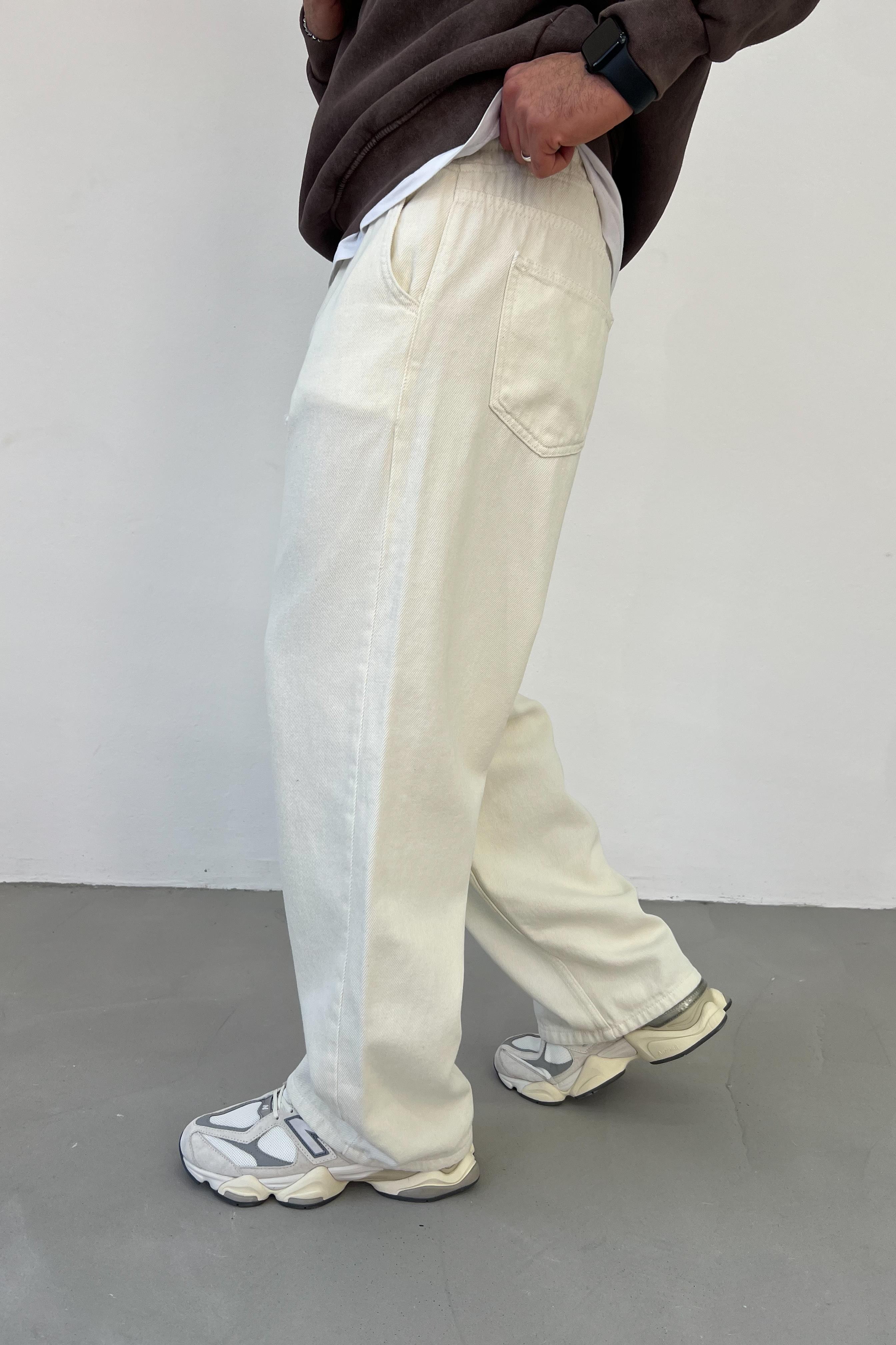 Beli Lastikli Gabardin Kumaş Bej Baggy Pantolon 2870-3