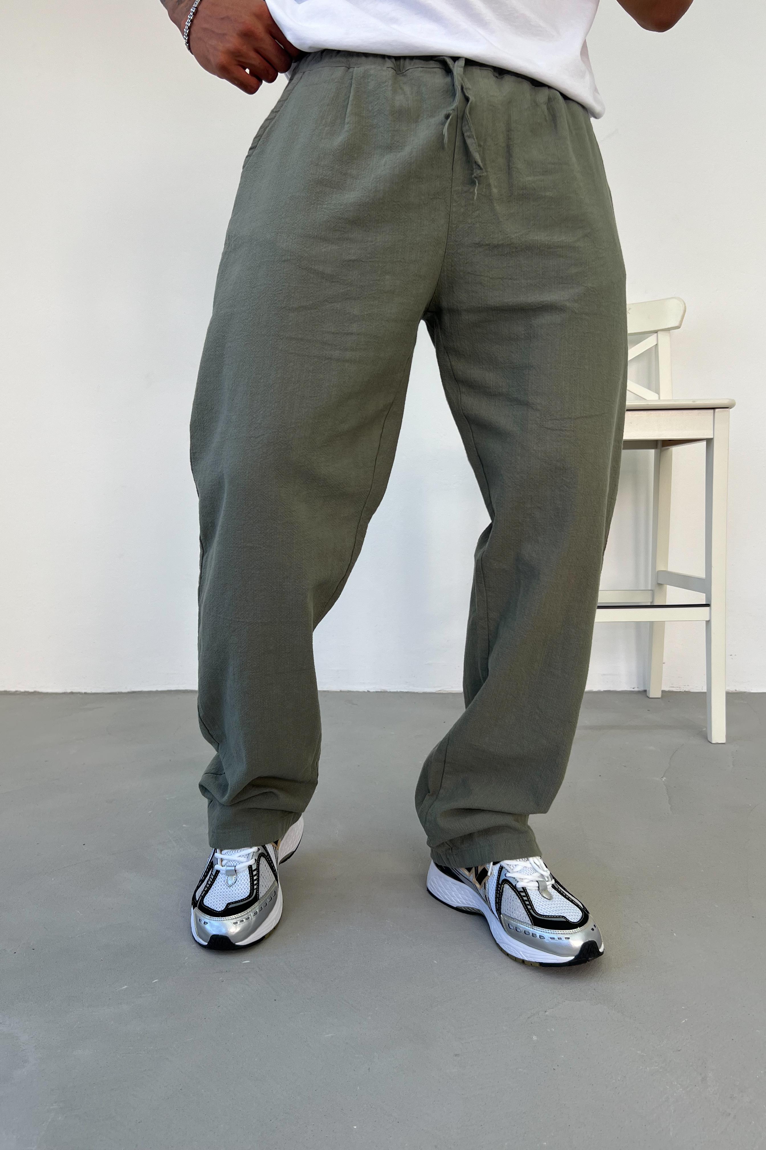 Flam Keten Baggy Pantolon 1031 - Haki