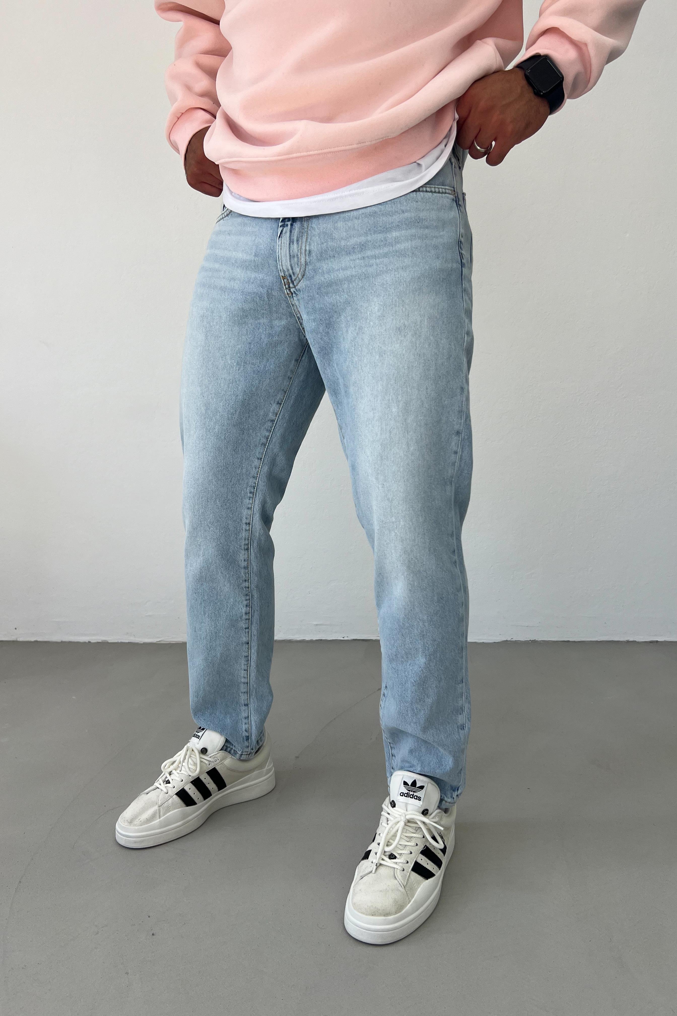 Taşlamalı Buz Mavi Boyfriend Pantolon 16432-4