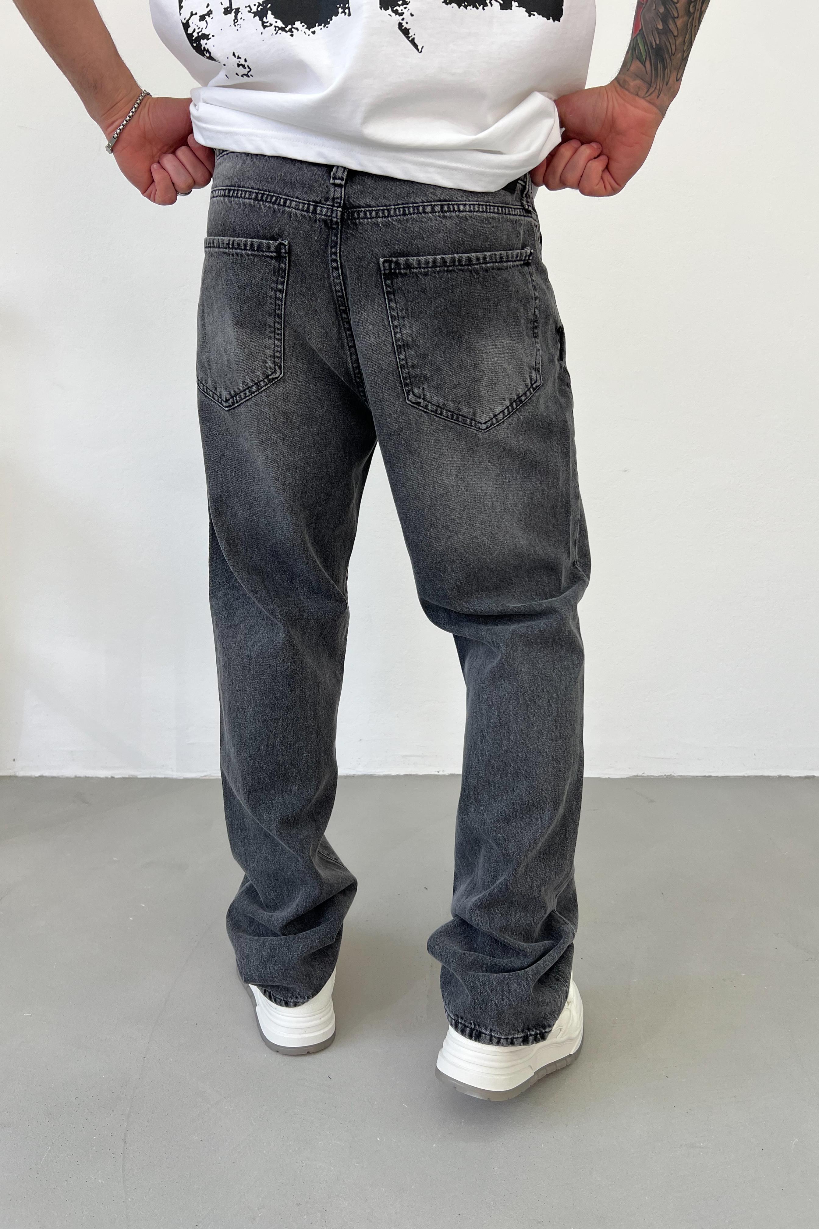 Taşlamalı Füme Baggy Pantolon 16599-2