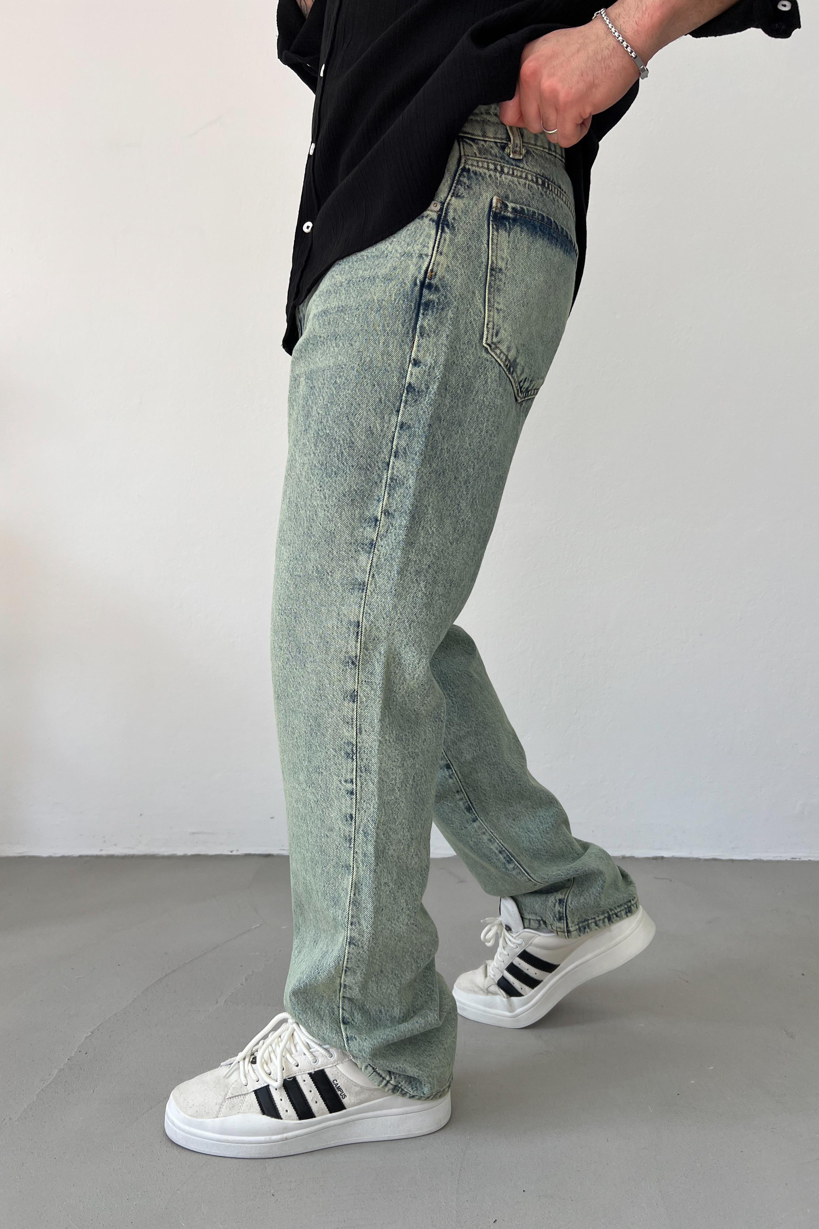 Yıkamalı Mavi Baggy Pantolon 16570-2