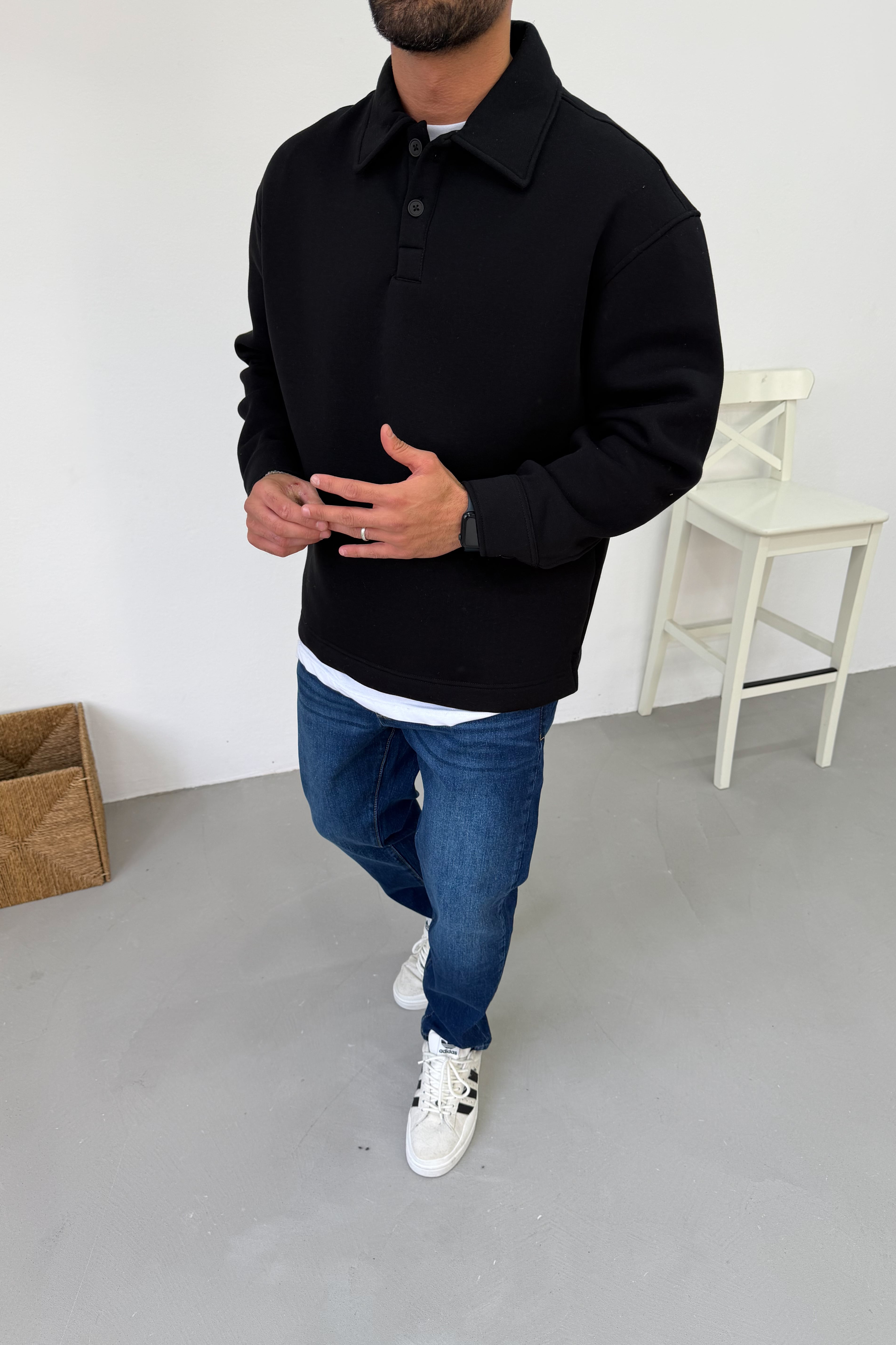 Polo Yaka Basic Oversize Sweatshirt 7081