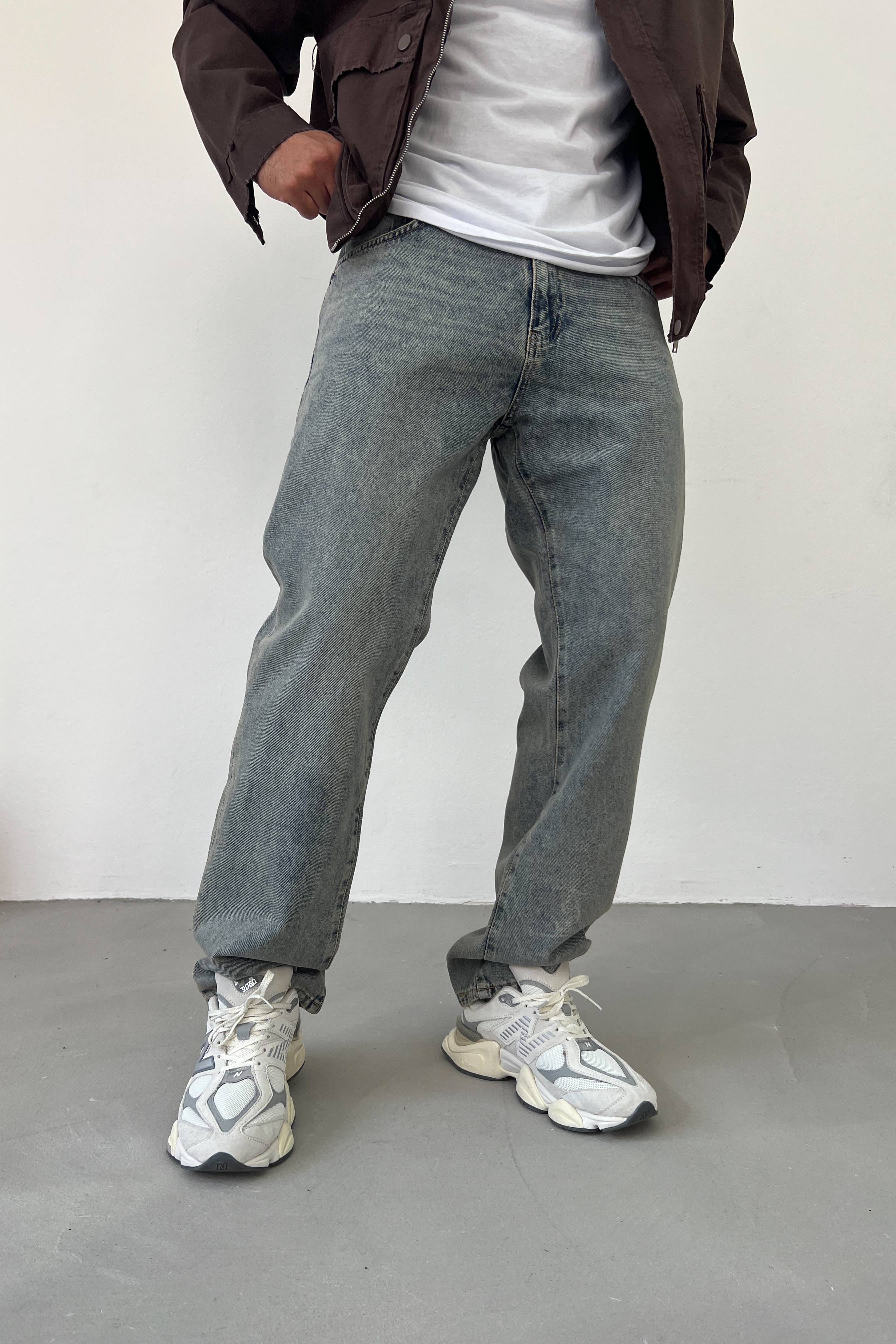 Taşlamalı Eskitme Mavi Baggy Pantolon 16884-3