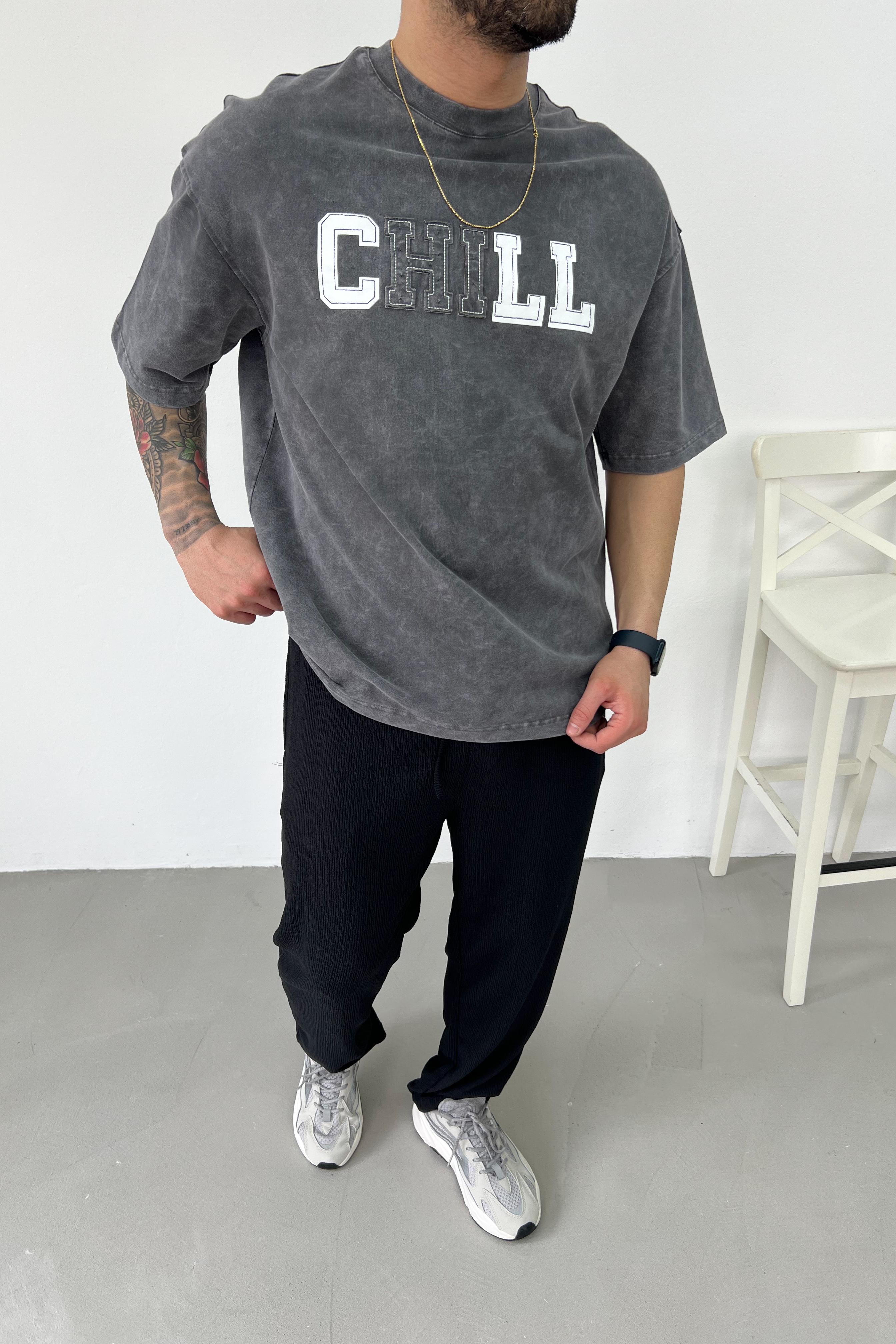 Chill 00 Nakış Detaylı Yıkamalı Oversize Tshirt 71-07