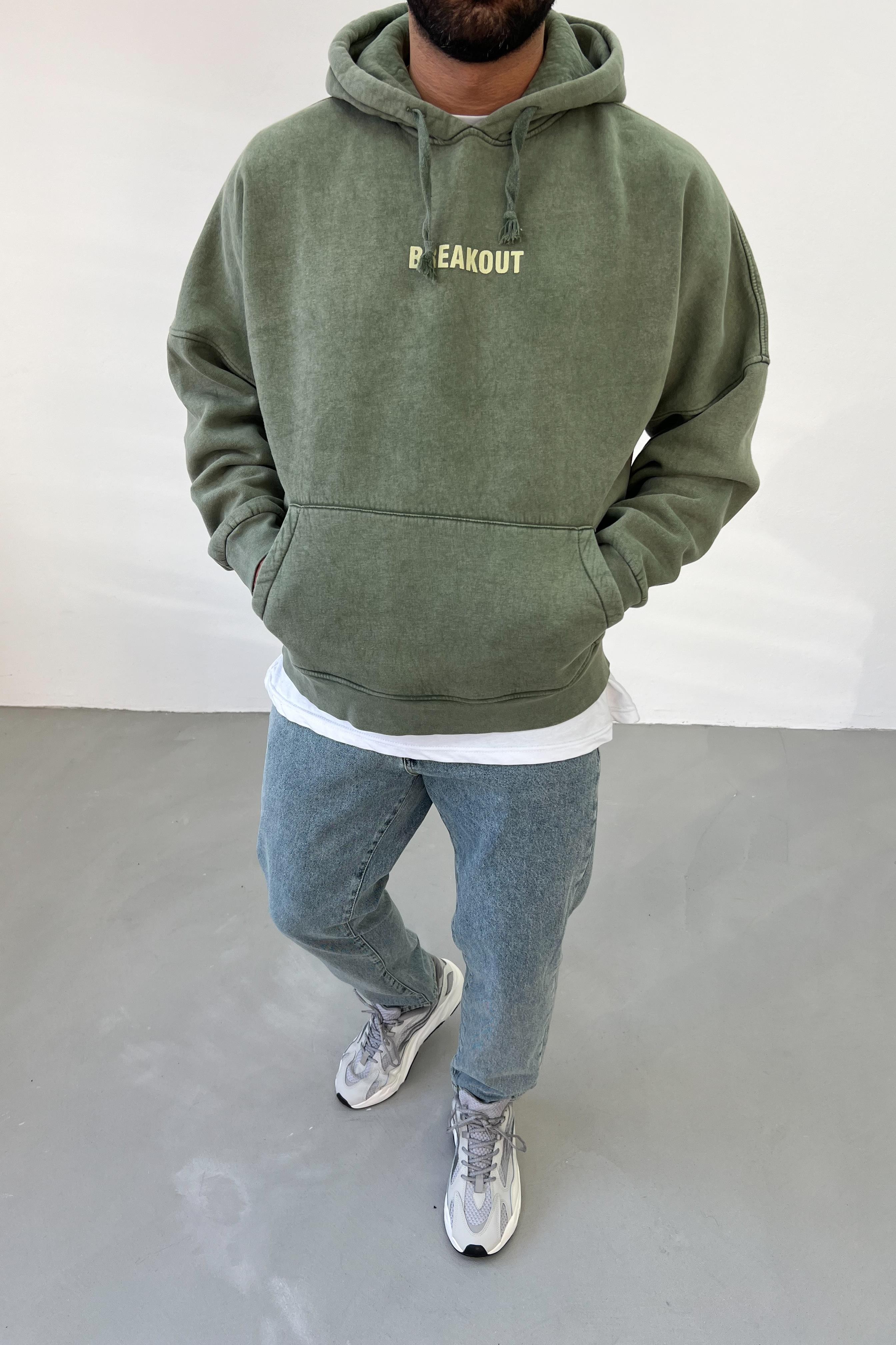 Breakout Baskılı Yıkamalı Oversize Yeşil Sweatshirt 203