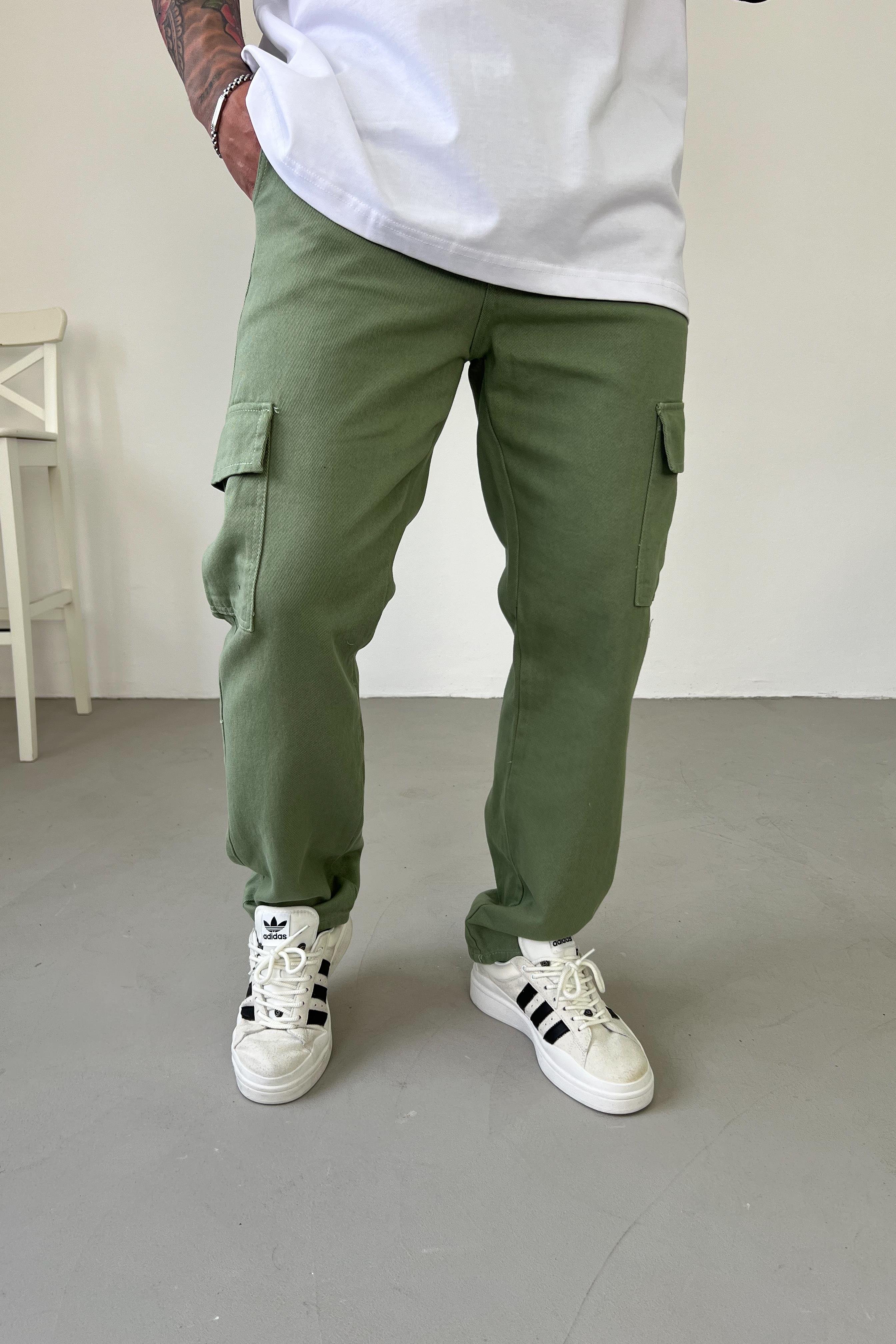 Gabardin Kumaş Yeşil Kargo Baggy Pantolon 2225